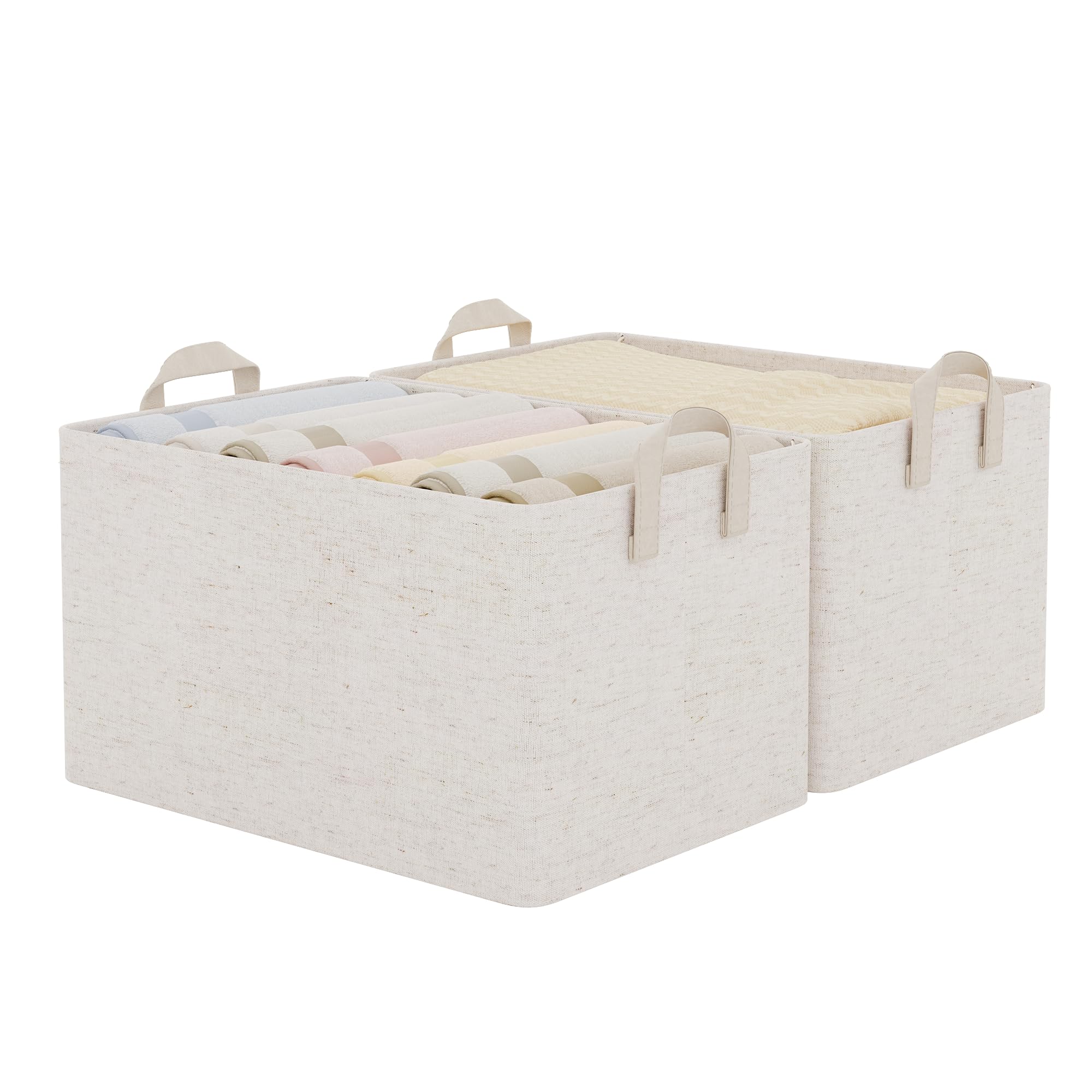 storageworks storage bins, shelves baskets for organizing, 45l extra large fabric closet organizers with handles, metal frame, beige?cotton-linen?, 2-pack