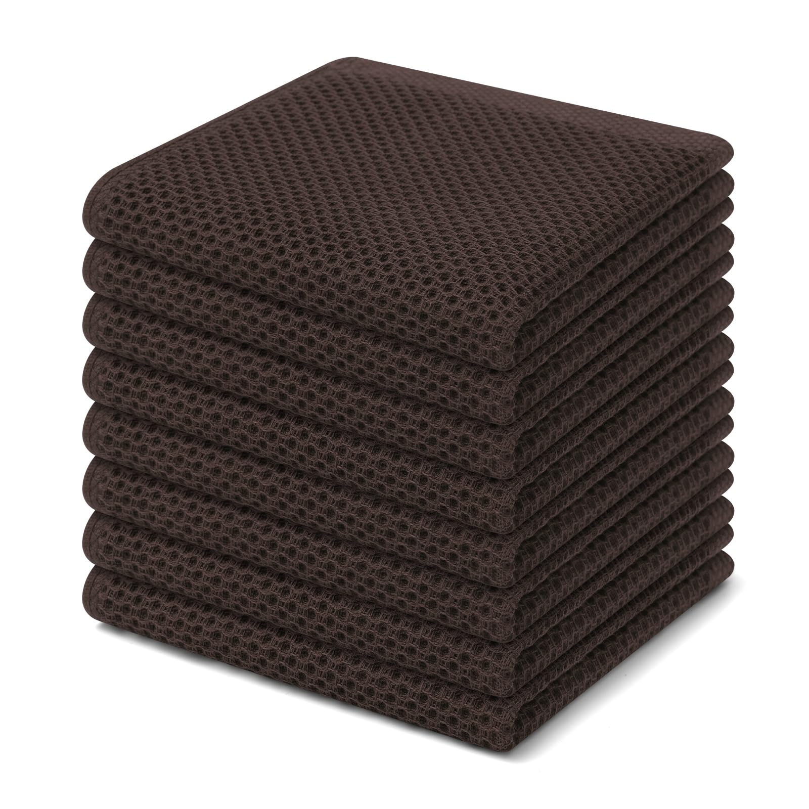 Homaxy 100% Cotton Waffle Weave Kitchen Dish Cloths 8-Pack, Dark Brown