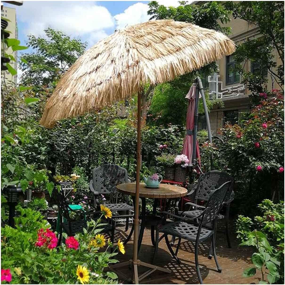COSTWAY Ombrellone da Spiaggia 243 cm, Ombrello Tiki di Paglia con 8 Stecche in Metallo, Cima in Paglia a 7 Livelli, per Spiaggia, Cortile, Piscina, Giardino, Hotel