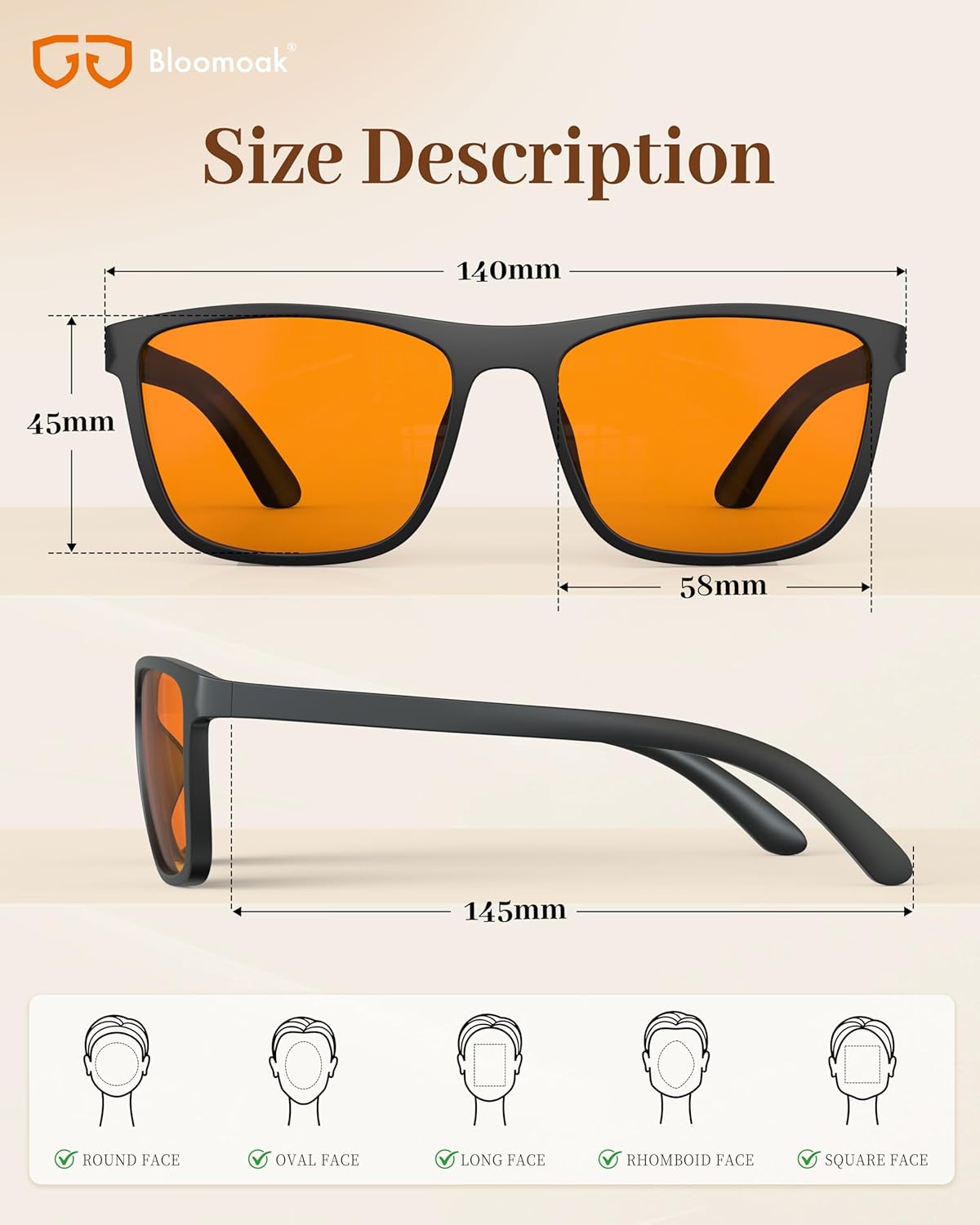 Bloomoak Orange Reading Blue Light Glasses,Computer Readers with Magnification,Relieve Eye Strain &Improve Sleep