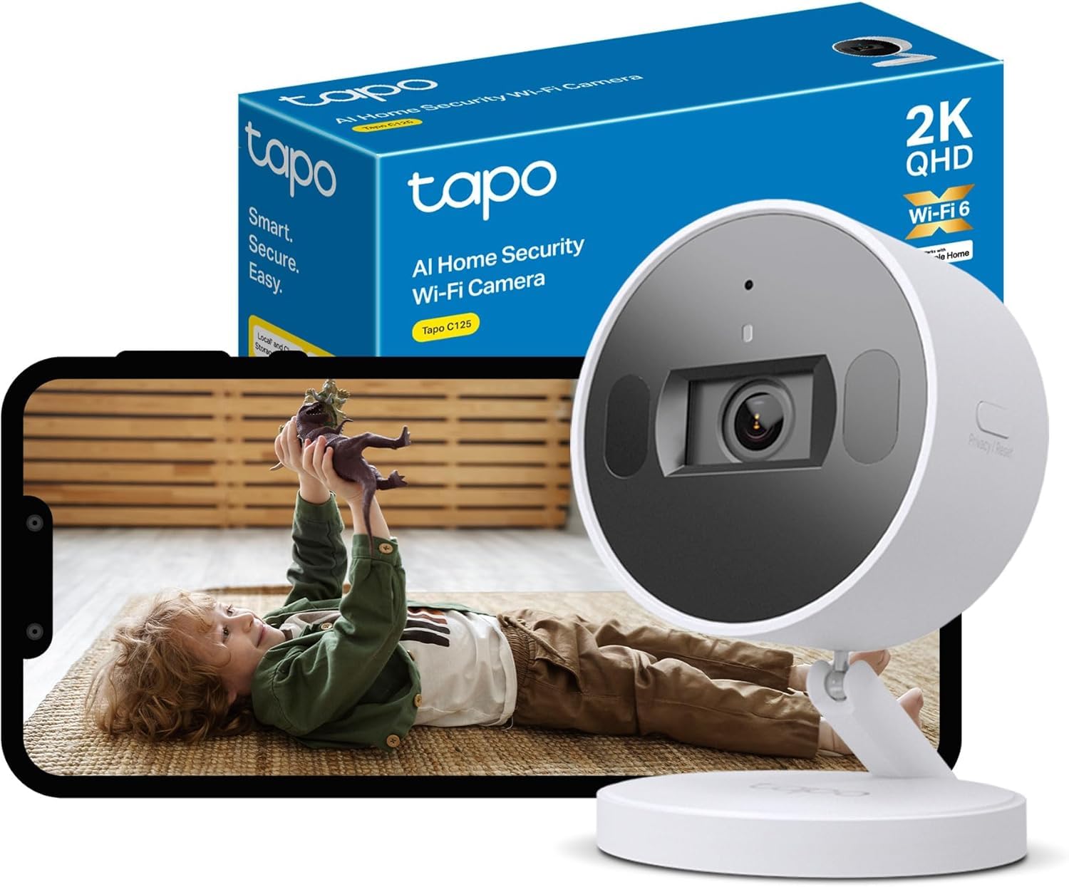 Tapo C125 Indoor Camera with Physical Privacy Shutter, 2K QHD Security Camera, No Monthly Fee, AI Detection