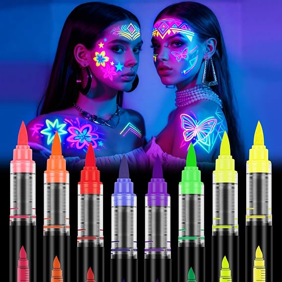 LOPHE Feutres de Maquillage Fluorescents Réactifs UV Lot de 8 Couleurs