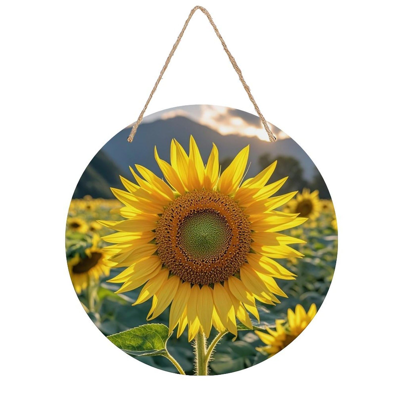 LZQPOEAS The Most Beautiful Sunflower Wall Art Decor Round Wood Hanging Sign Rustic Vintage Wooden Door Hanger with Ropes Decorative Plaque Welcome Sign for Home Indoor Outdoor, 7.9x7.9 in