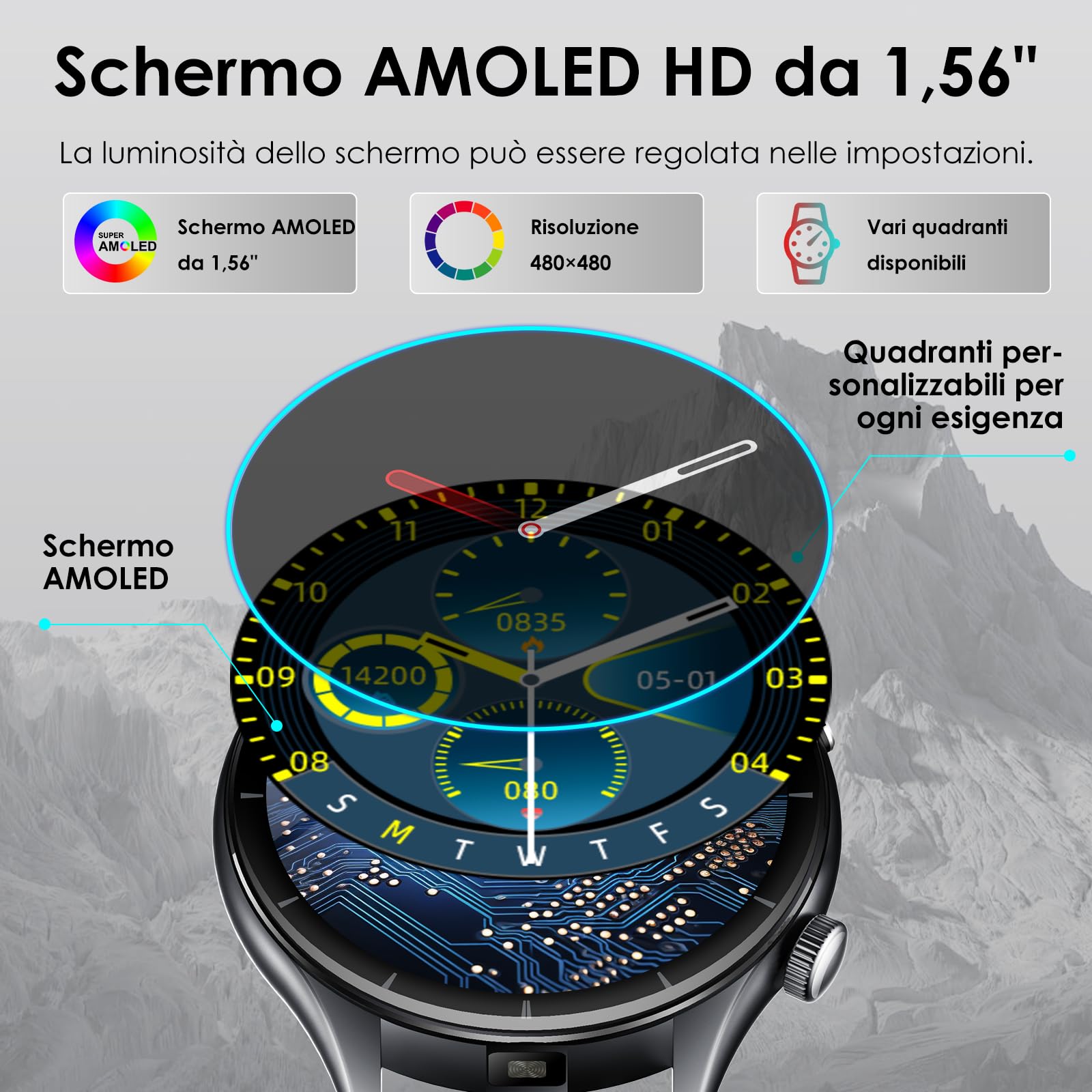 2026 Nuovo Smartwatch Uomo con ECG/Pressione Sanguigna/Sonno/Emozion/Fatica | 1,56" AMOLED Salutare Orologio Fitness con Temperatura/Cardiofrequenzimetro/BMI/Torcia LED/Funzione Telefono/Pulsante SOS