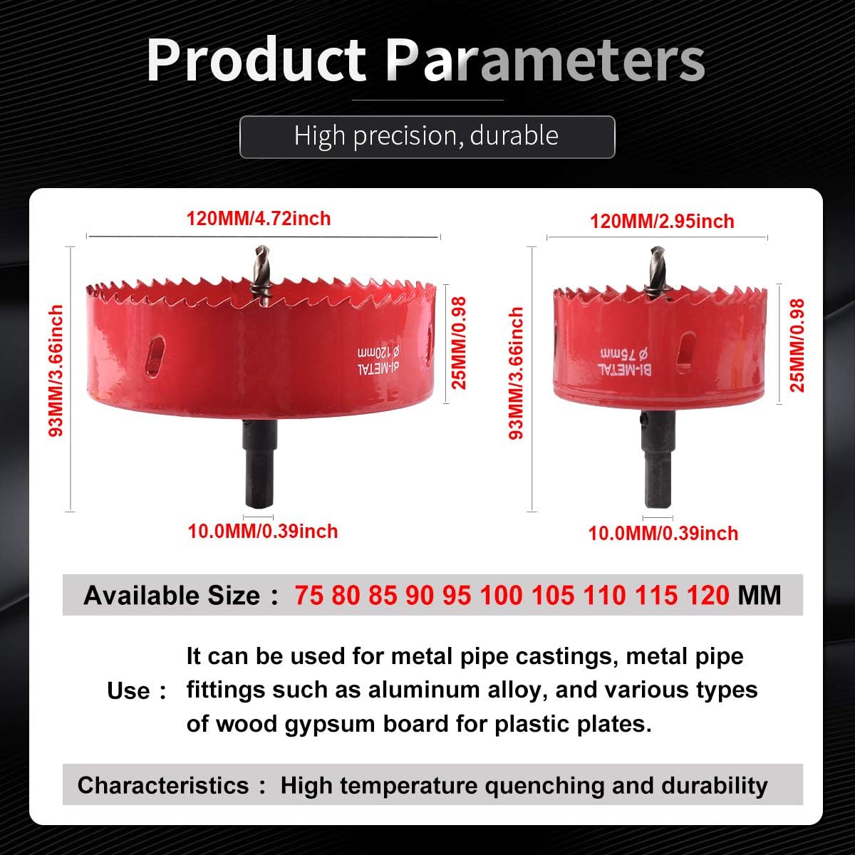 kATUR 75-120mm Speed Bi-Metal Hole Saw Set Drilling Tool with Positive Rake Teeth for Cutting Soft Metal, Drywall, Plastic, Wood, Fiberboard (75-120mm)