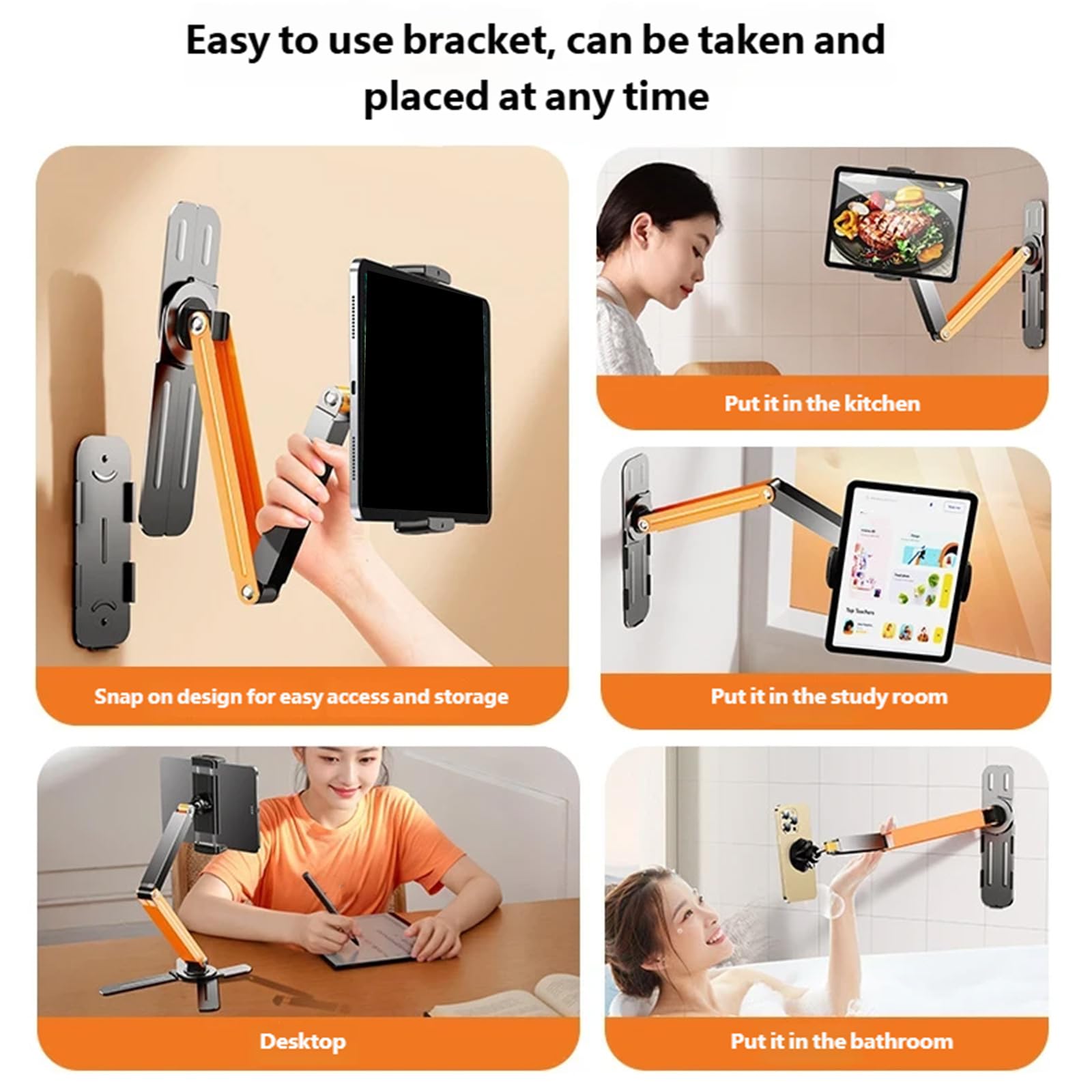 Soporte de pared para teléfono de escritorio, amplia compatibilidad, múltiple, ajuste flexible, construcción de metal para tabletas, configuración rápida, soporte de teléfono y tableta