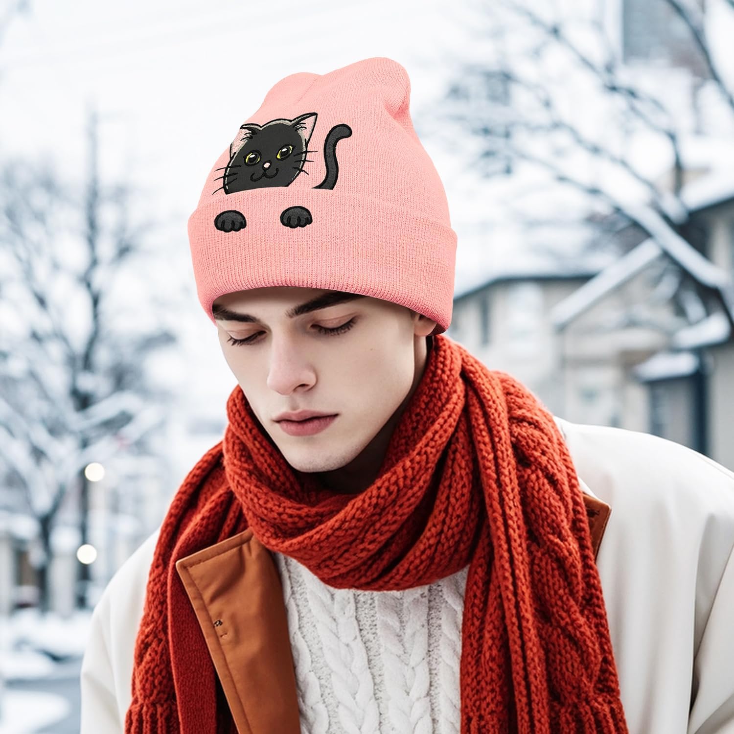 Funny Cool Goth Cat Knitted Beanie Hat for Men and Women, Cute Emo Gothic - Image 7