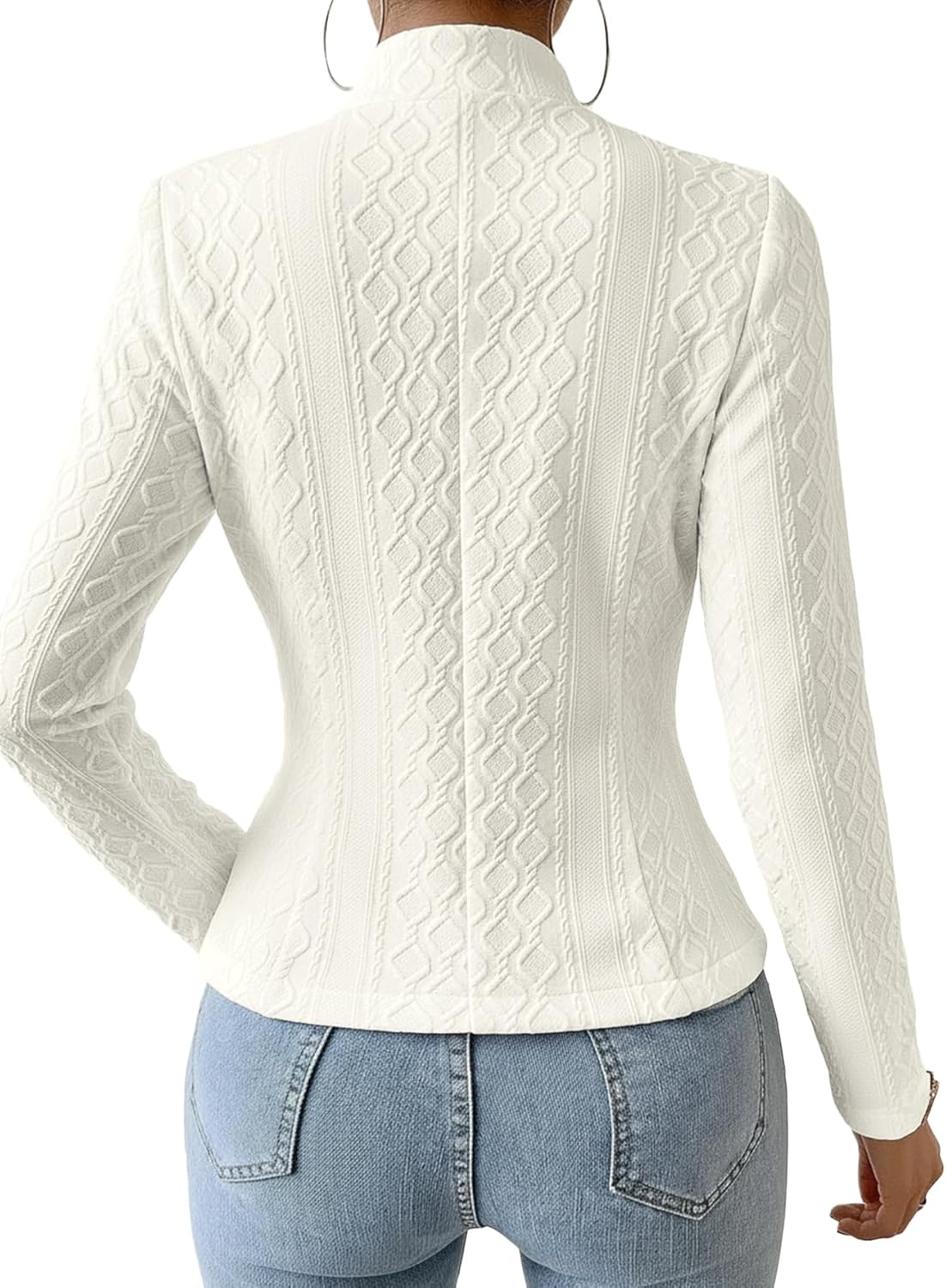 Mina Self 2026 Spring Women's Jacquard Sweater Blazer Jacket - Knit Slim Stand Collar V-Neck Full-Lined Petite Work Coat - Image 3