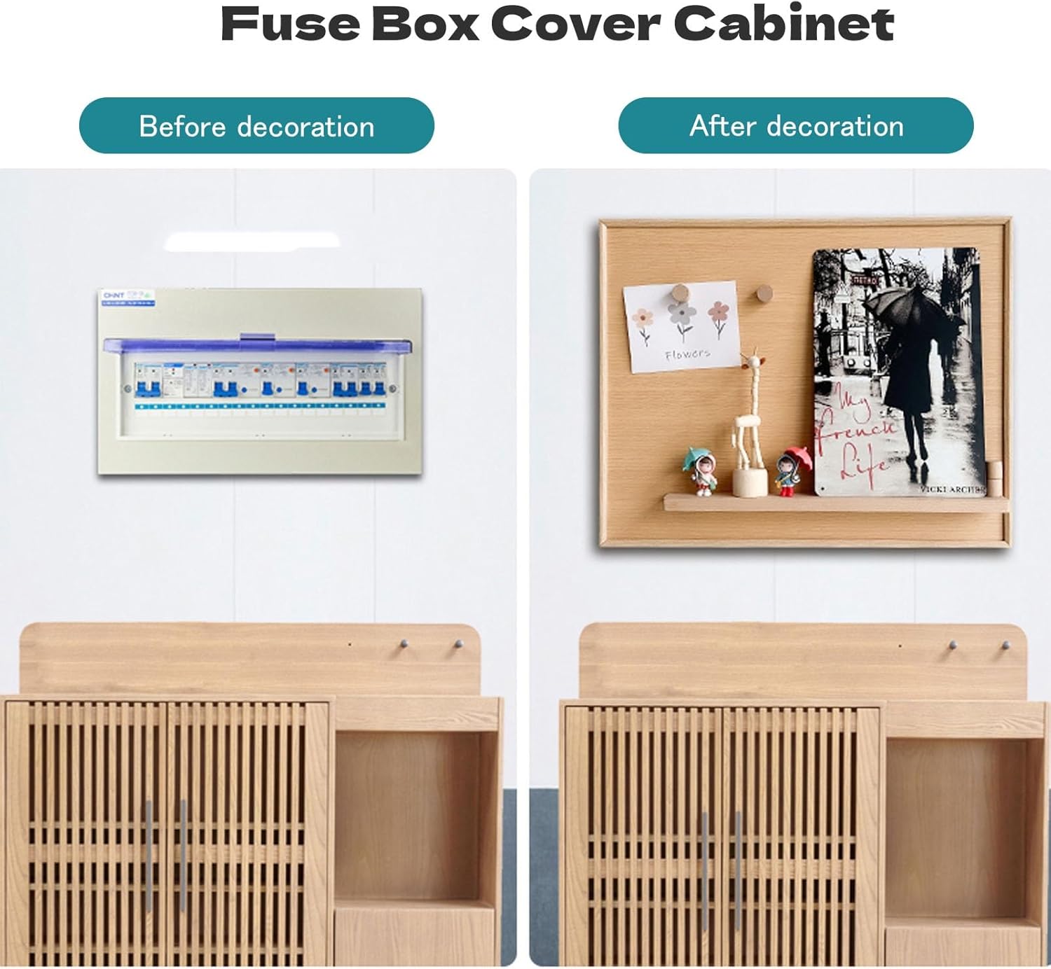 Wood Fuse Box Covers Wall Mounted Electric Meter Box Cover with Storage Rack Hidden Circuit Breaker Panel Decorative Painting for Indoor Use(Wood,40x30CM(15.7x11.8in))