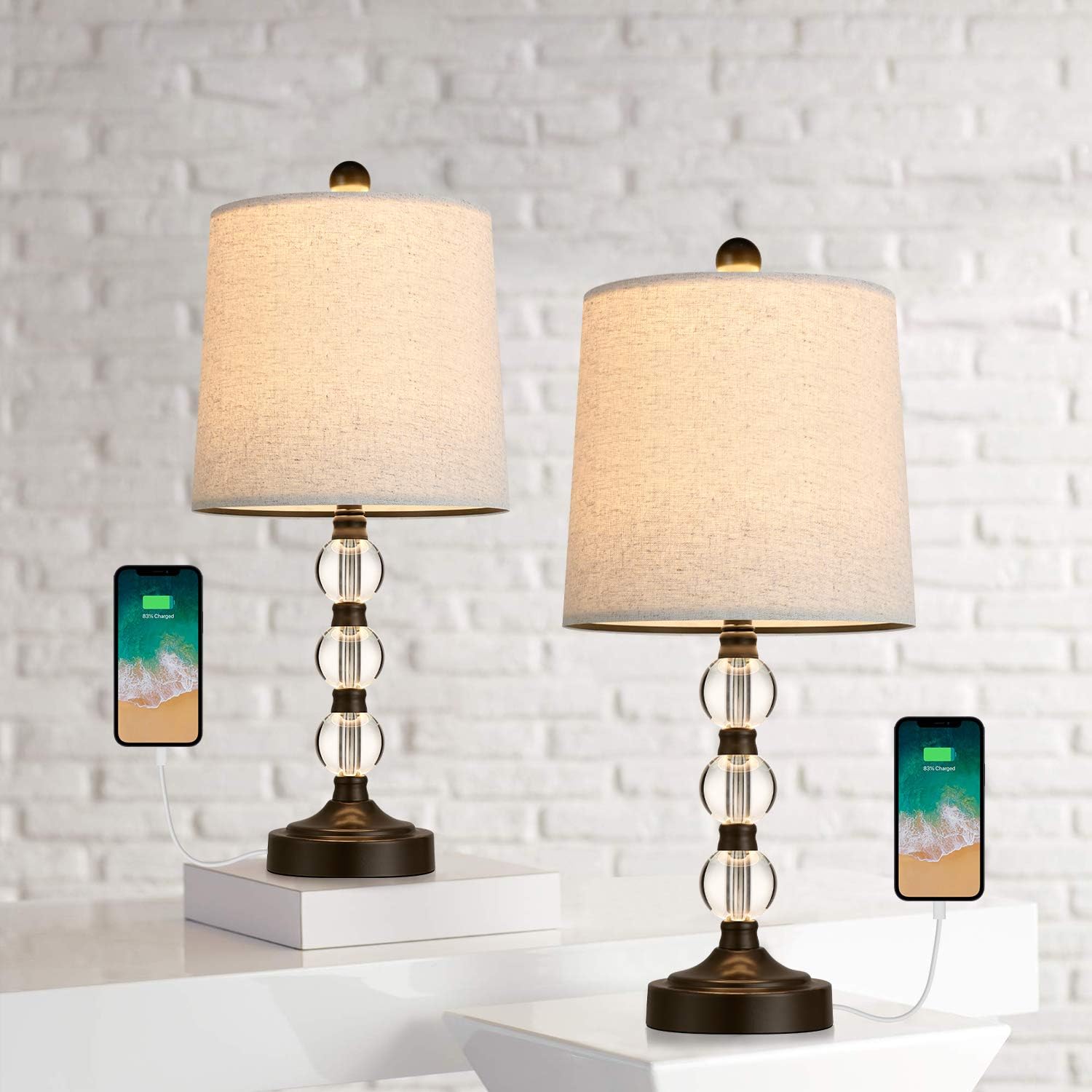 Oneach Modern USB Table Lamps Set of 2 for Living Room Bedroom Stacked