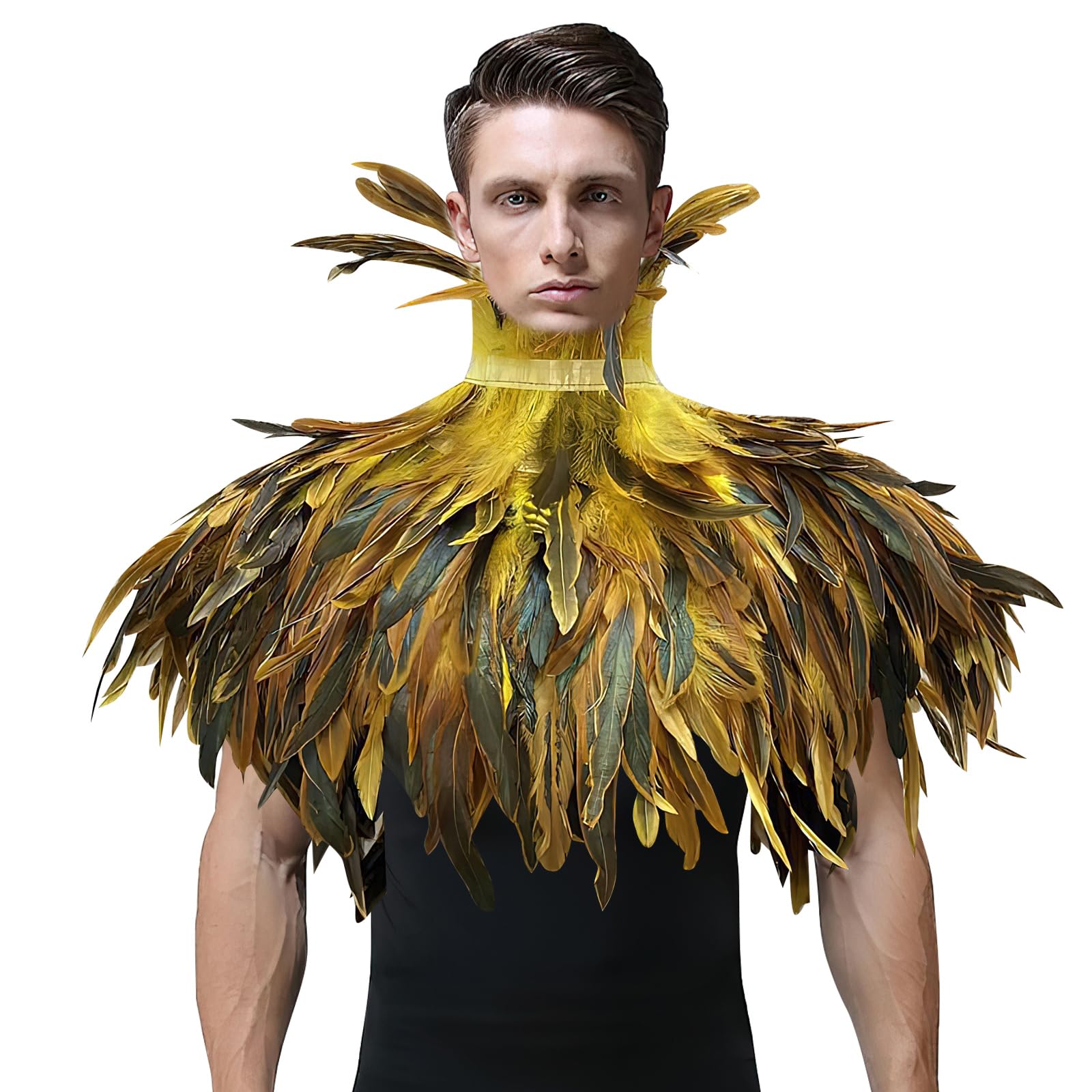 Gothic Federkragen, Federschal, Feder Kostüm, Halloween-Verkleidung, Raven Costume, Black Swan Kostüm, Feder Umhang für Halloween und Karneval (Gelb)