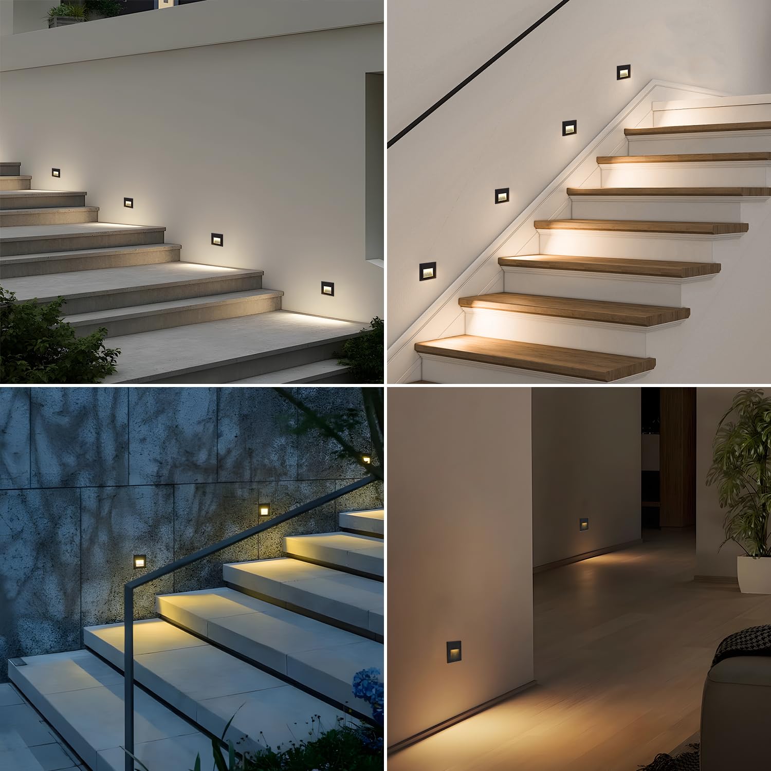 Arote - Juego de 4 lámparas led empotrables de pared iluminacion escalera led escalera empotrables (3 W, aluminio, 230 V, luz blanca cálida, IP65, impermeable), color negro