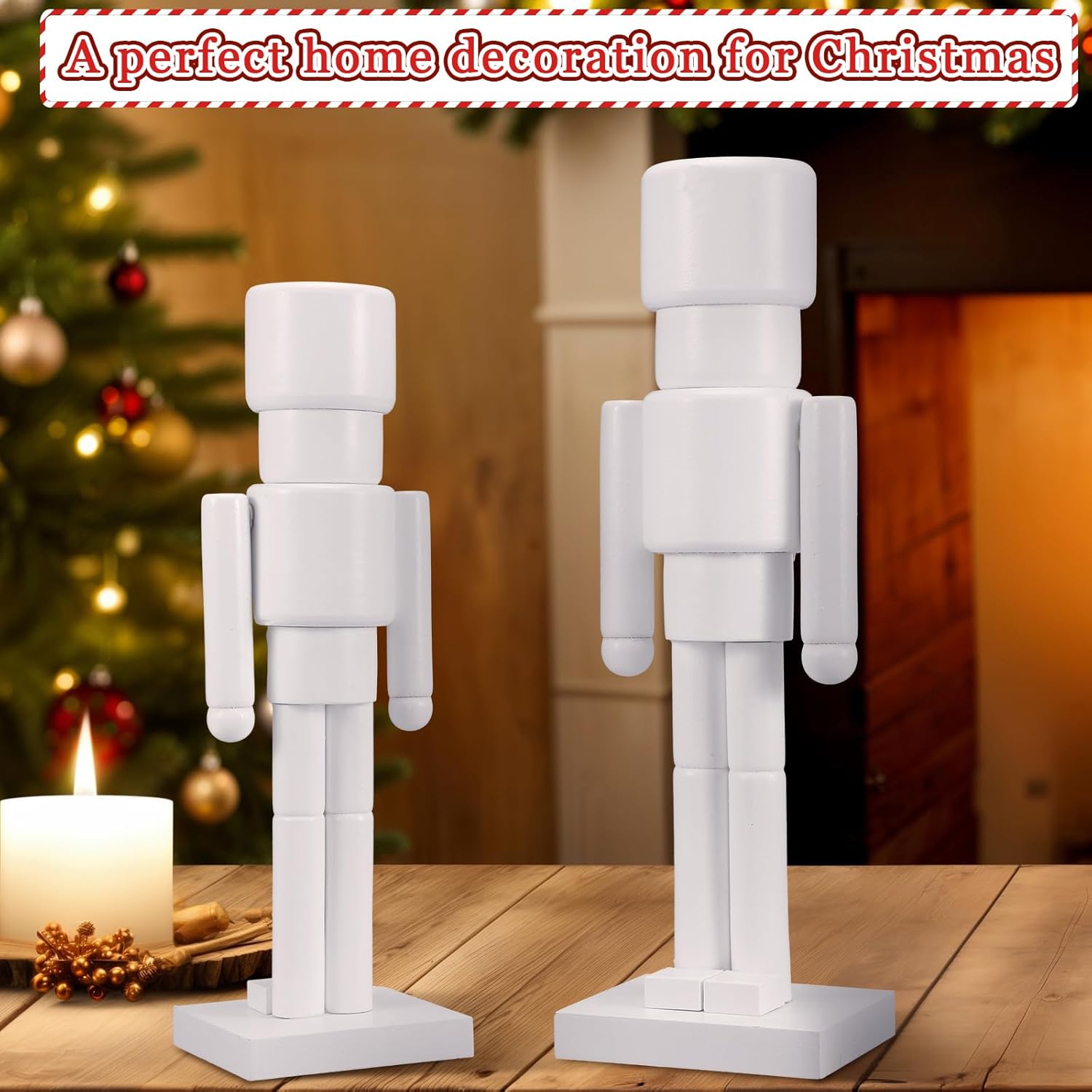 Beeveer 2 Pcs Christmas Wooden Nutcracker 12" 14" Traditional Christmas Decorations Wood White Nutcracker Figure Statue for Xmas Festive Holiday Tabletop Home Decor