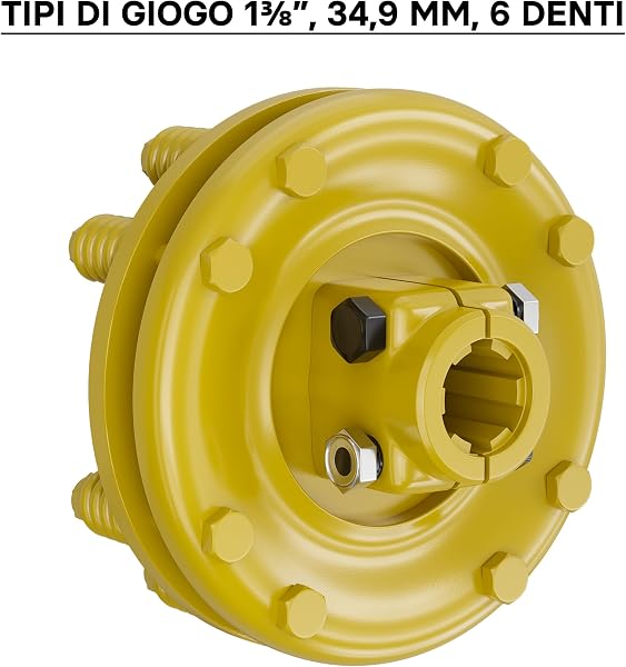 Wiltec Frizione per Albero cardanico scanalato a 6 Denti Filetto Esterno e Interno 1 3/8" Max 1200Nm Giallo - 3