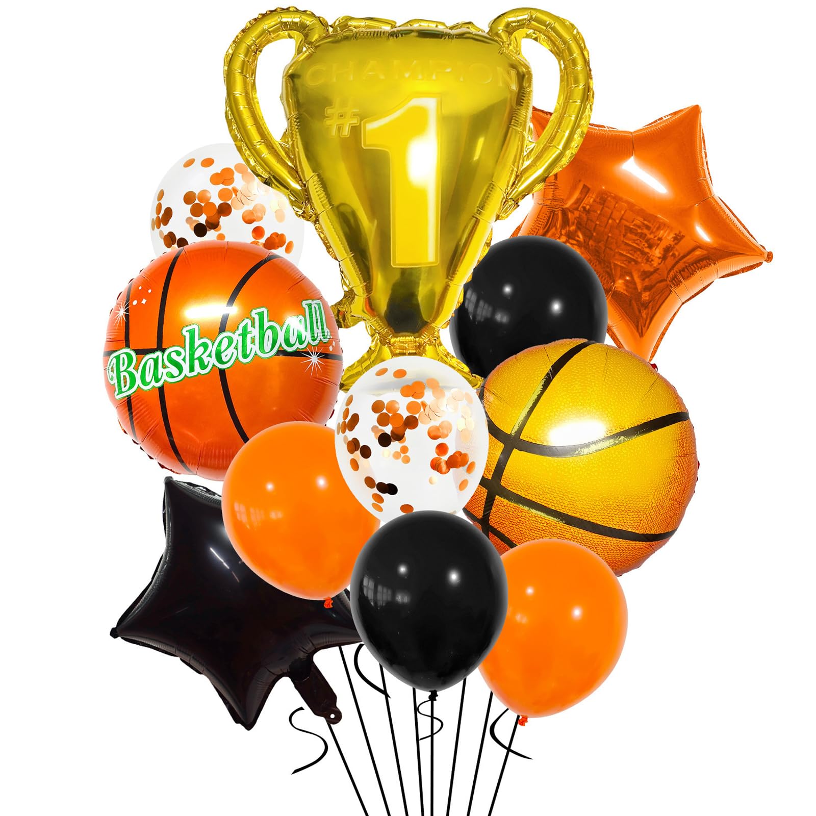 11 Balloons Basketball Party Decorations for Basketball Theme Party | Premium foil material with self-sealing valve, Complete set with trophy and star shapes, For adult decoration use only