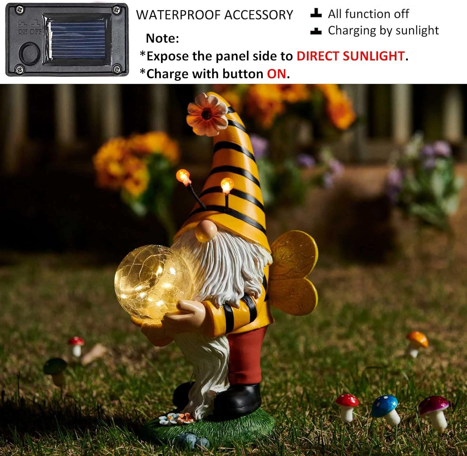 Garden Gnome Spring Yellow Decor - Bee Decor Ornament Summer Gnomes Outdoor Funny Solar Statue Waterproof Honey Bumble Bee Gnome as Patio Decorations