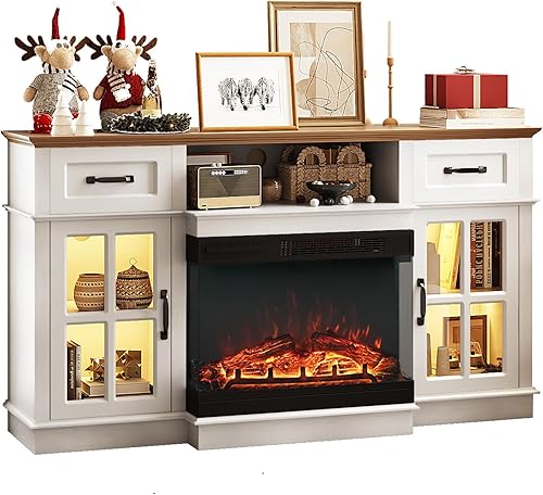 Miniatura 9 de Bonnlo Soporte de TV con chimenea para televisores de hasta 65 pulgadas, consola de TV moderna con chimenea eléctrica con calentador de vidrio de 3