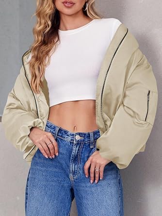 Tankaneo Womens Oversized Bomber Jacket Quilted Lightweight Puffer Jackets