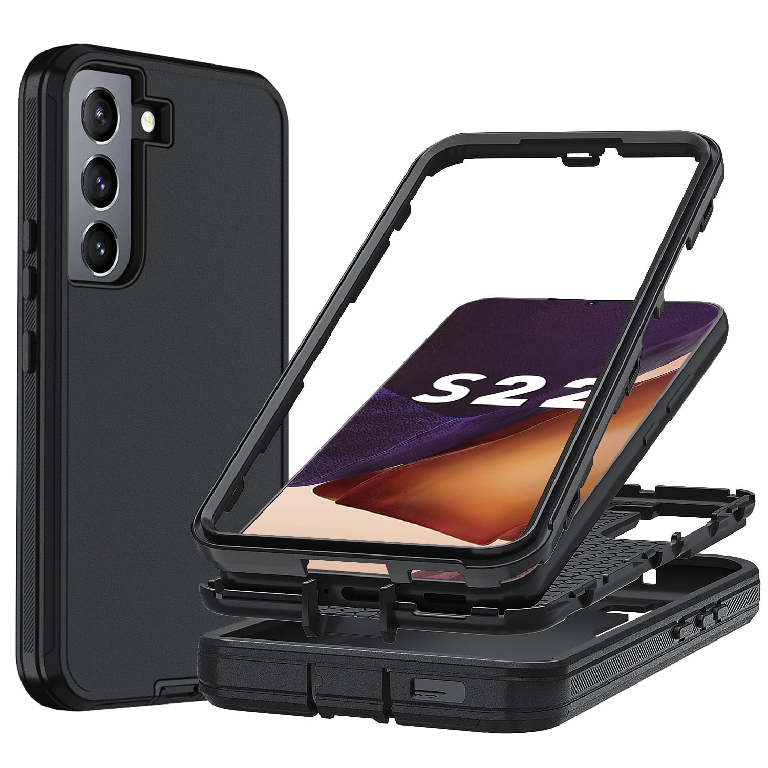 for Samsung Galaxy S22 5G Case,Samsung S22 Phone Case Grade Drop Protection,Shockproof & Dropproof 3-Layer Cover [no Screen Protector] for Phone Case S22 Black