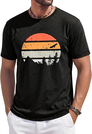 Runcati Mens Short Sleeve T-Shirts Casual Graphic Tees Summer Beach Tops