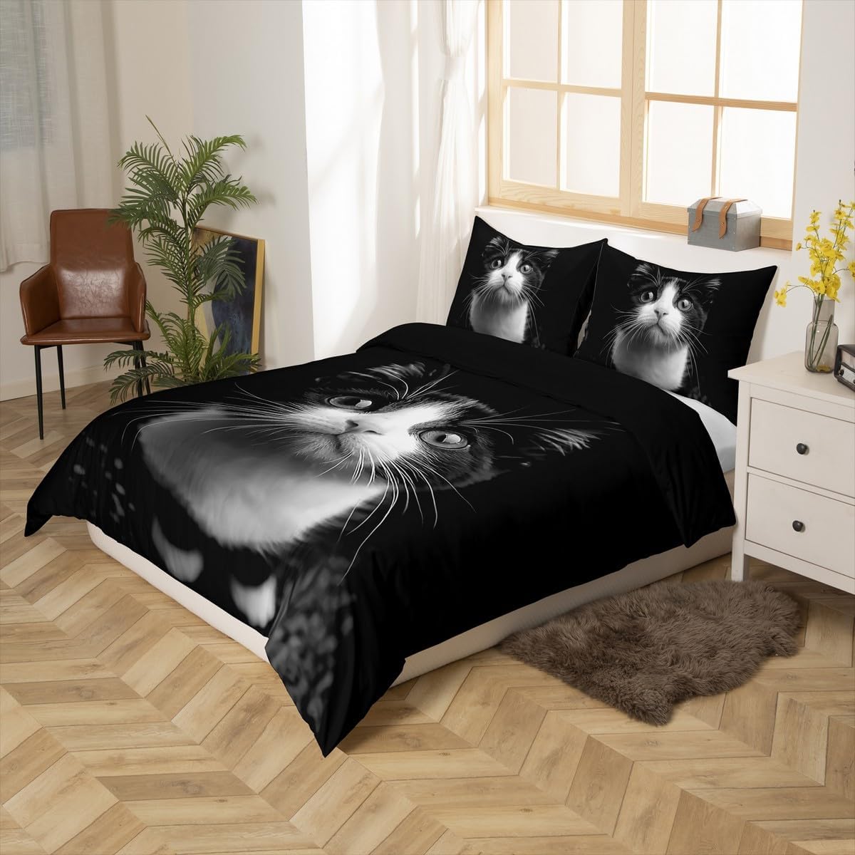 jejeloiu Boys Girls Cat Bedding Set Toddler Size, Cats Print Duvet Cover Kids Cute Kitten Comforter Cover Teens Bedroom Decor 2Pcs Zipper (No Comforter)