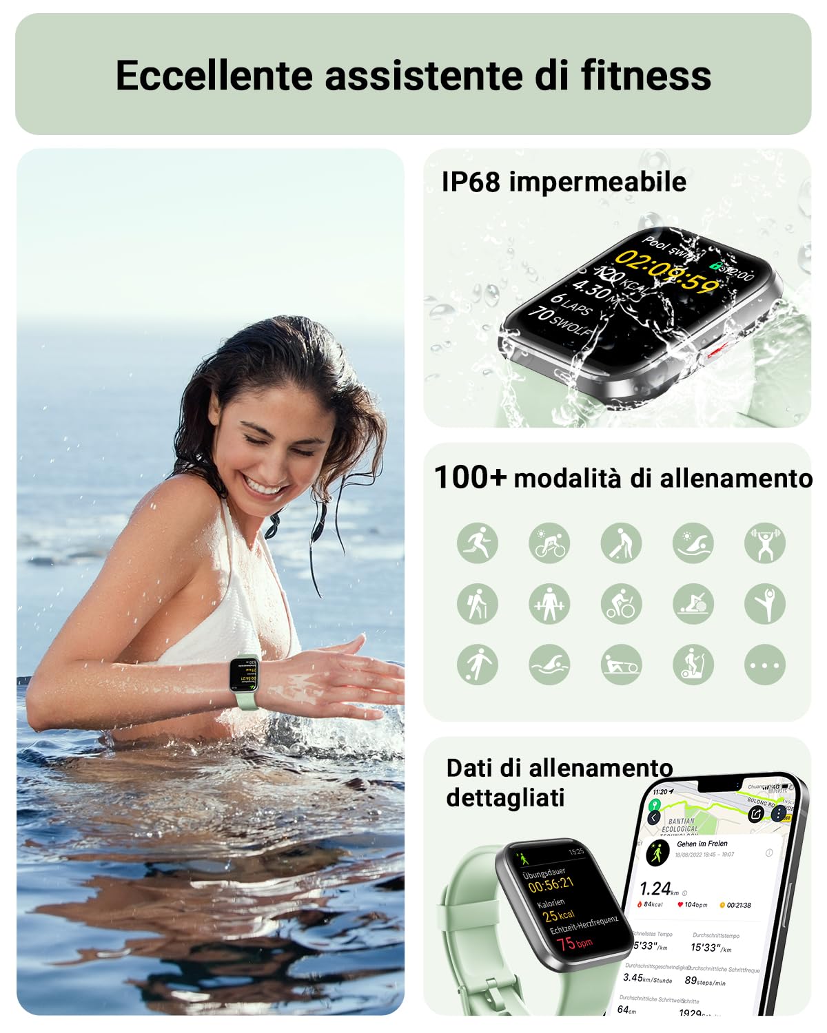 Tensky Orologio Smartwatch Uomo Donna 1,8" Smart Watch con Rispondi/Fai Chiamate, Alexa Integrata, 110+ Sport, Contapassi Monitoraggio Sonno SpO2 Frequenza Cardiaca, Impermeabile IP68, per Android iOS