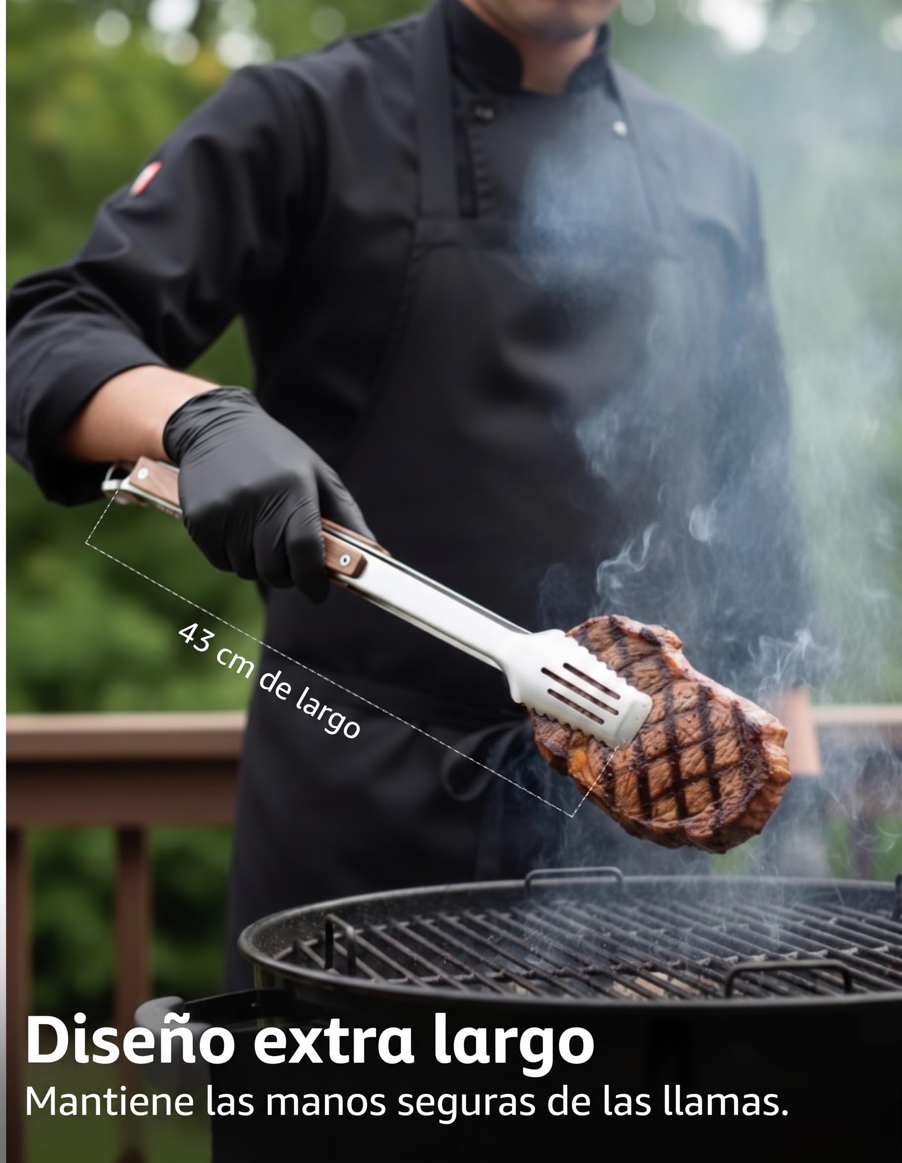 Pinzas Barbacoa 43 cm Acero Inoxidable 304 - Tenazas Parrilla con Mango de Madera de Nogal, Puntas Dentadas Ranuradas, Anillo de Bloqueo y Bolsa de Regalo por Stone & Clark