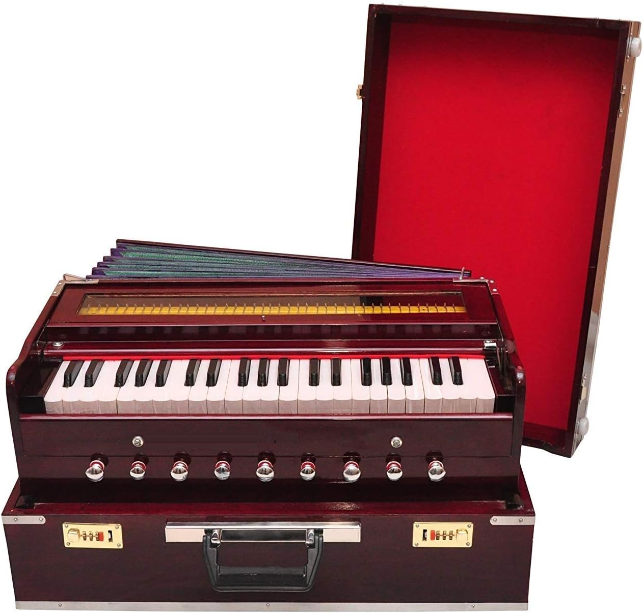 Laying Style Best Harmonium 9 Stopper Portable, Chudidaar Bellow, 42 Key, 2 Reed Bass-Male, 3 1/2 Octave, Kapler, Harmonium with Cover (Natural)