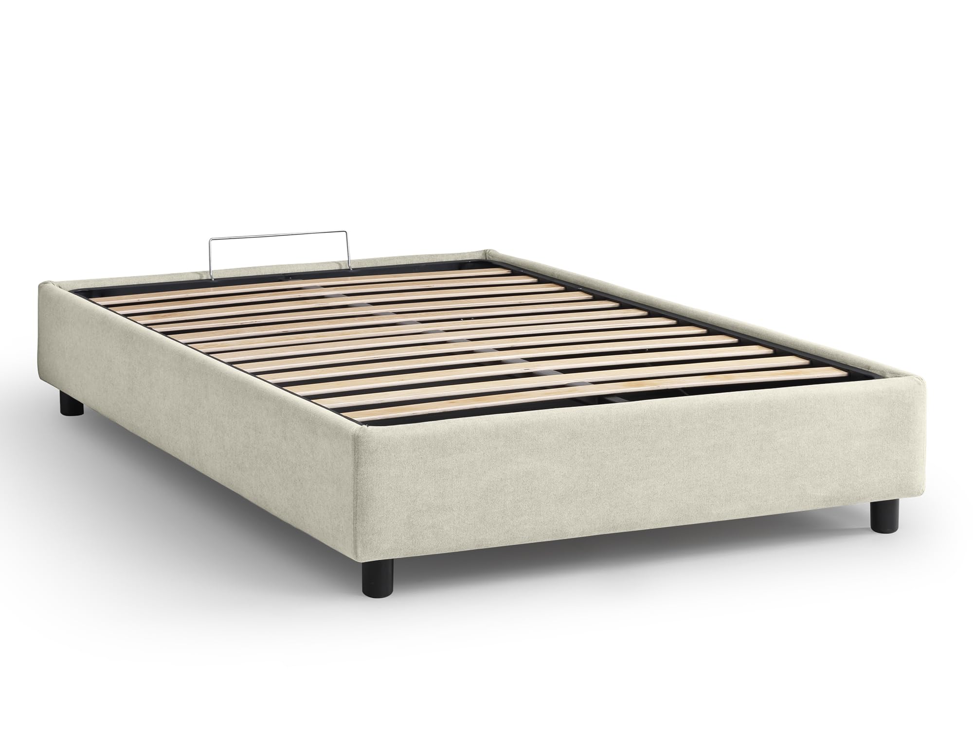 Evergreenweb Double Storage Bed, Sommier with Fabric Cover, Front Opening, Slatted Frame in Beech Wood, Suitable for Mattress, 160 x 195 cm, Ivory Colour | SOMMIER Lyon