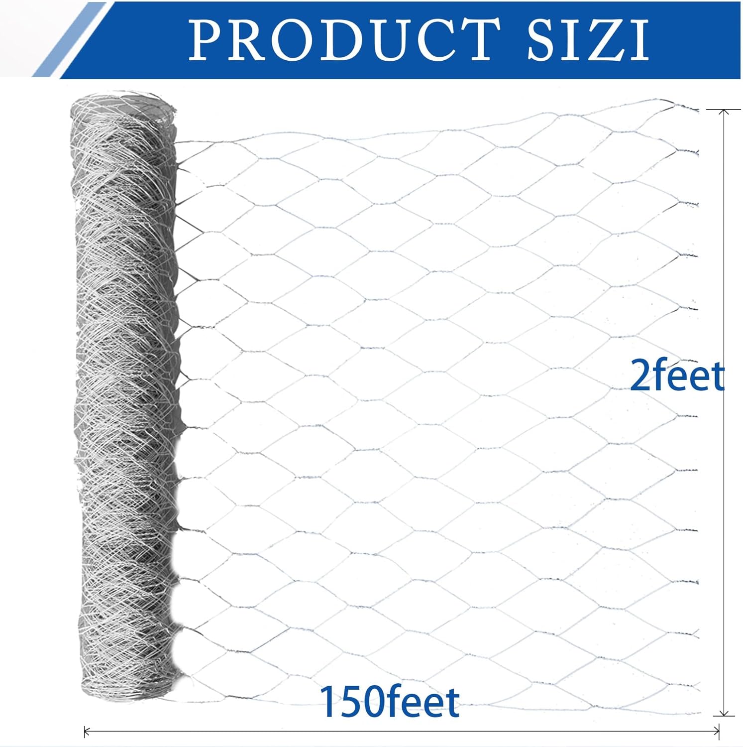 WFLNHB Hexagonal Chicken Wire Poultry Netting Galvanized Mesh Garden Fence Barrier Fence Mesh Roll 2Feet x 150Feet