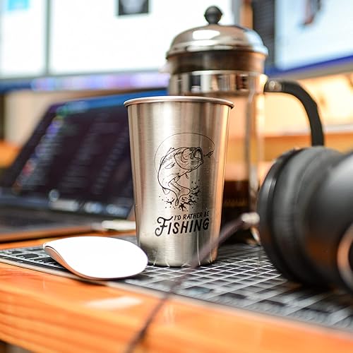 Miniatura 2 de Vaso de acero inoxidable con texto en inglés "I'd Rather Be Fish", regalo único para chicos, uso en casa, campamento, cámper, oficina, viajes, como