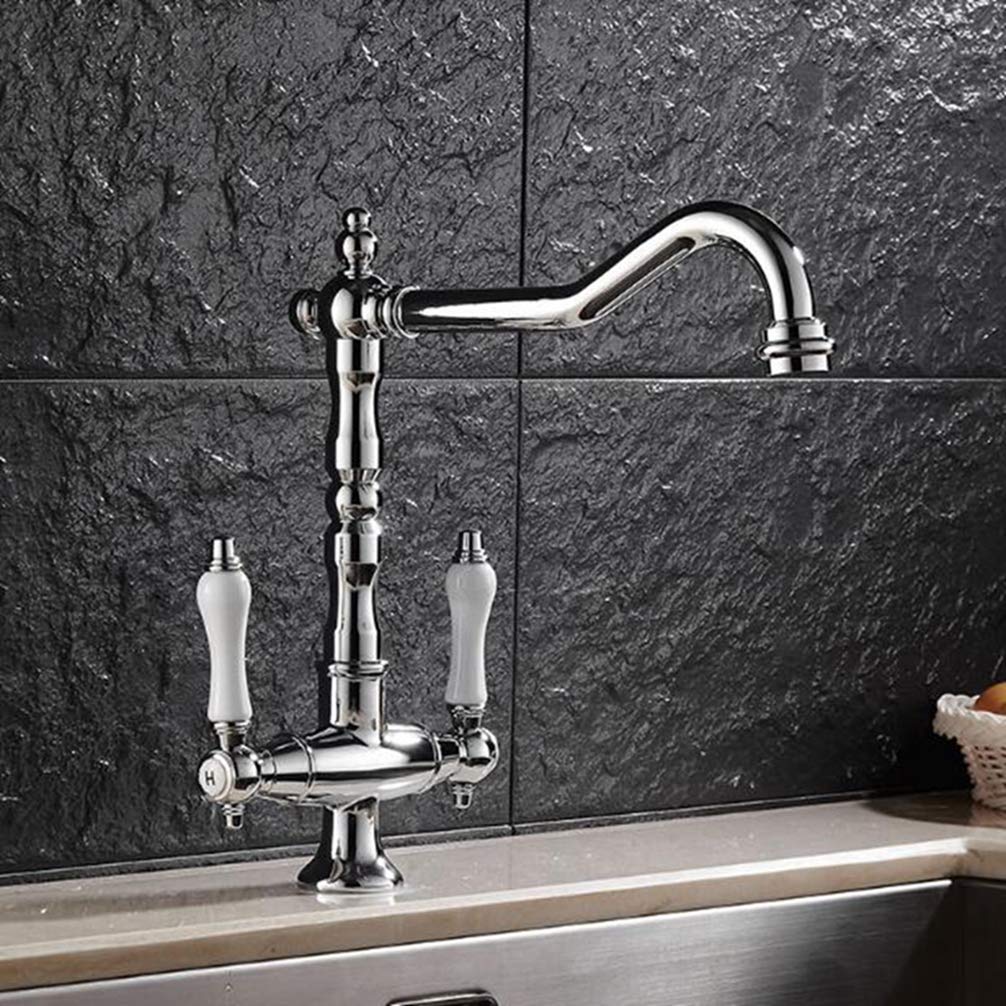Kitchen Faucets Brass Material Chrome Double Handle Sink Tap Crane Mixer 360 Swivel Torneira