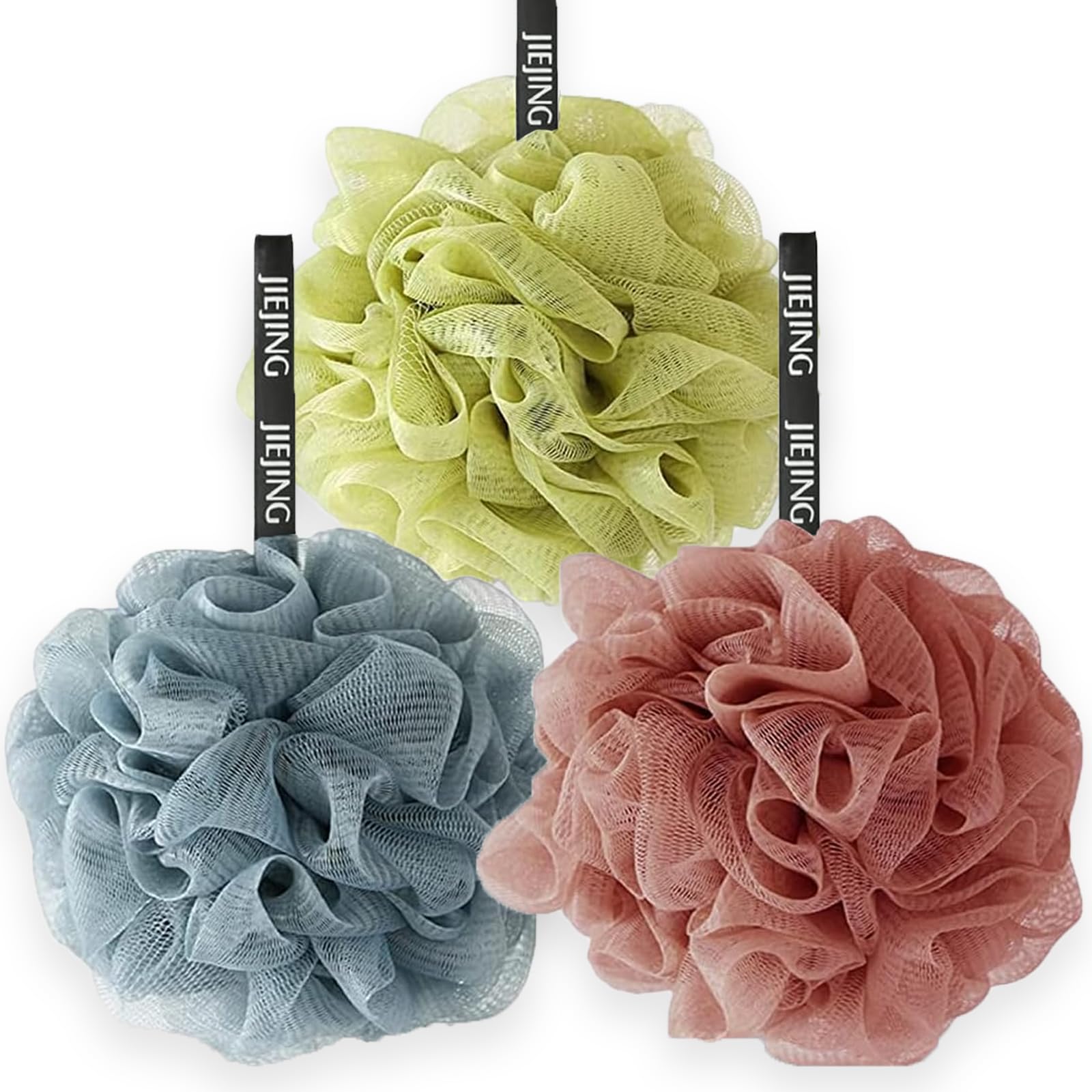 Eastrise Esponja de baño suave para exfoliar el cuerpo, esponja de ducha, esponja de baño de malla, esponja de baño perfecta para exfoliar para hombres y mujeres (oscuro/3 piezas)