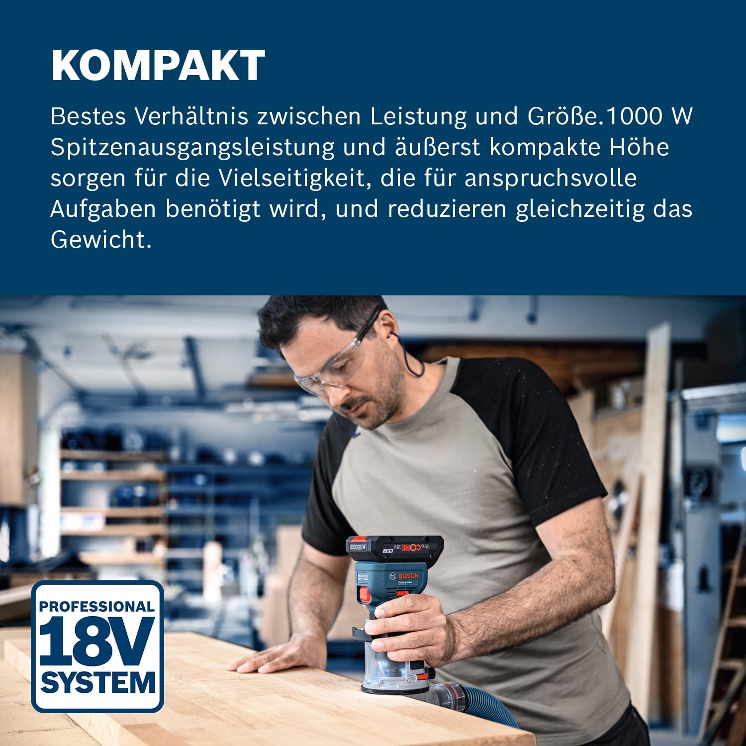Bosch Professional 18V System Akku-Kantenfräse GKF 18V-8 (Parallelanschl., 2x Saugadapter Fr., Spanschutz, 8mm-Spannz., Spannschl., TE-Taucheinheit, 2x Saugadapter Taucheinh., L-BOXX o. Akku/Ladeger.)