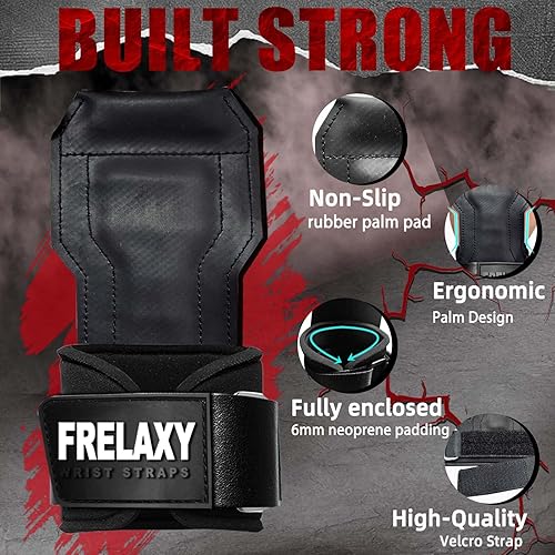 Miniatura 4 de Frelaxy Correas de levantamiento de muñeca, empuñaduras de goma para levantamiento de pesas con palma antideslizante y muñequeras, soporte