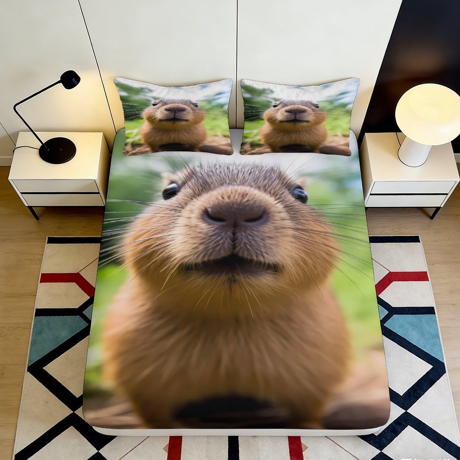 3D Printed Cute Capybara Fitted Sheet Microfiber Soft Durable Funny Animal Bed Cover for Bedroom Dormitory Guest Room Mattress Protection 180x200x25cm