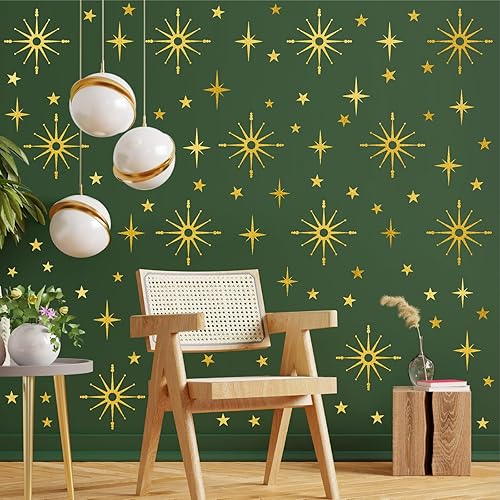 Miniatura 2 de Calcomanías de pared con estrella dorada, diseño retro de explosión de estrellas, calcomanías para dormitorio, sala de estar, decoración de techo,