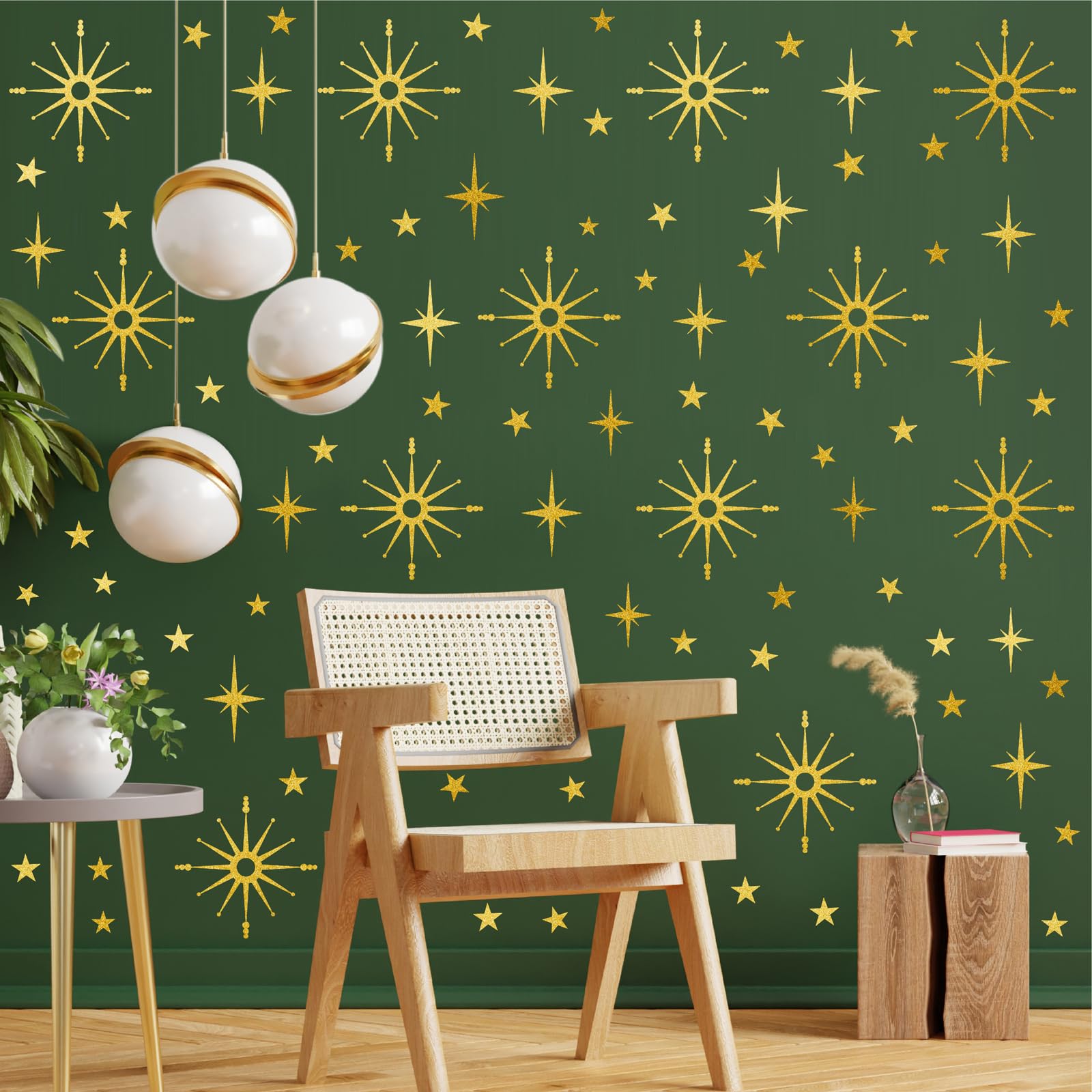 Gold Star Wall Stickers Retro Starburst Wall Decals Peel and Stick for Bedroom Living Room Decor Ceiling Stars Atomic Mid Century Wall Art Murals Modern Viny Wall Decal for Nursery Kids Room - Image 2