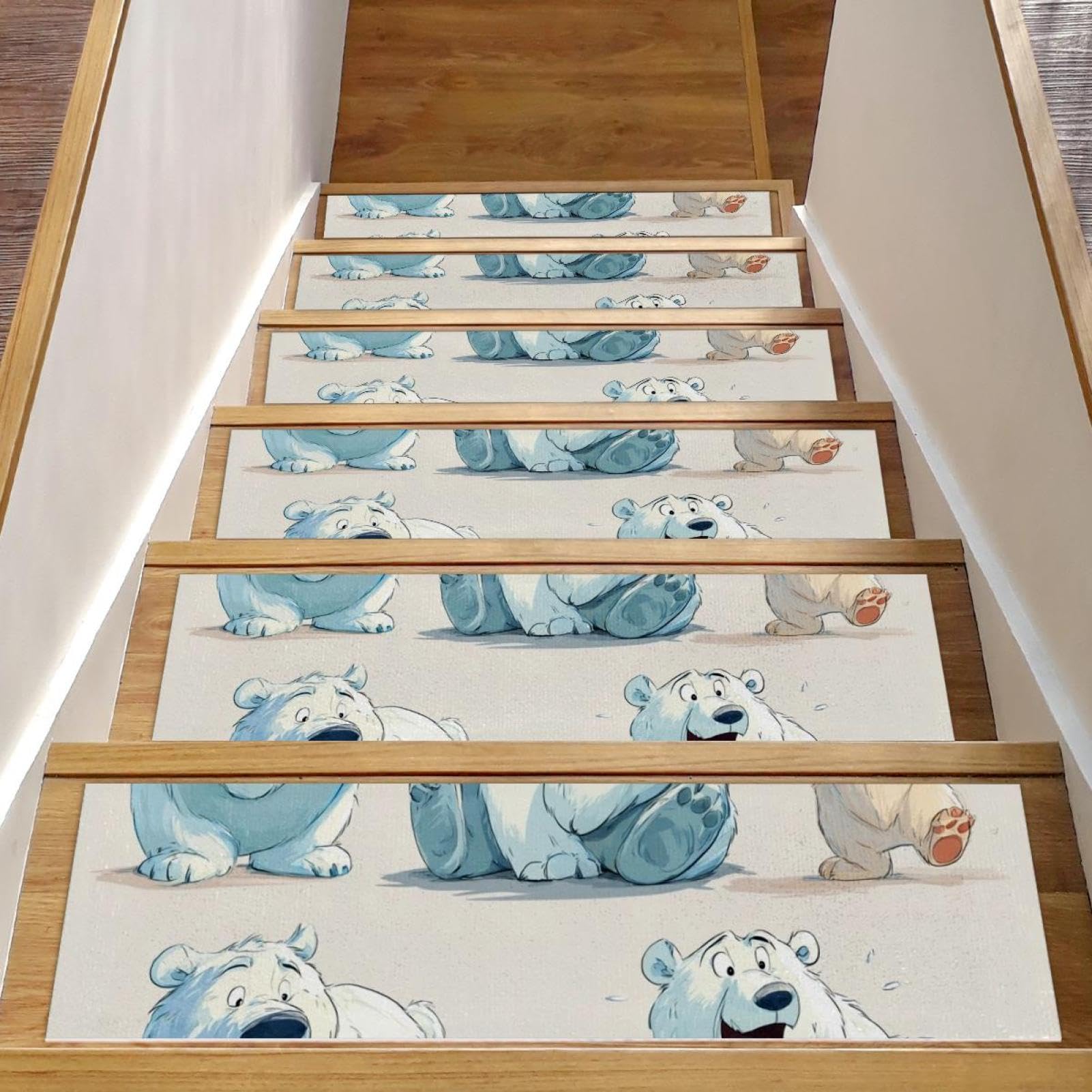 Tapis d'escalier antidérapant ours polaire mignon motif dessin animé