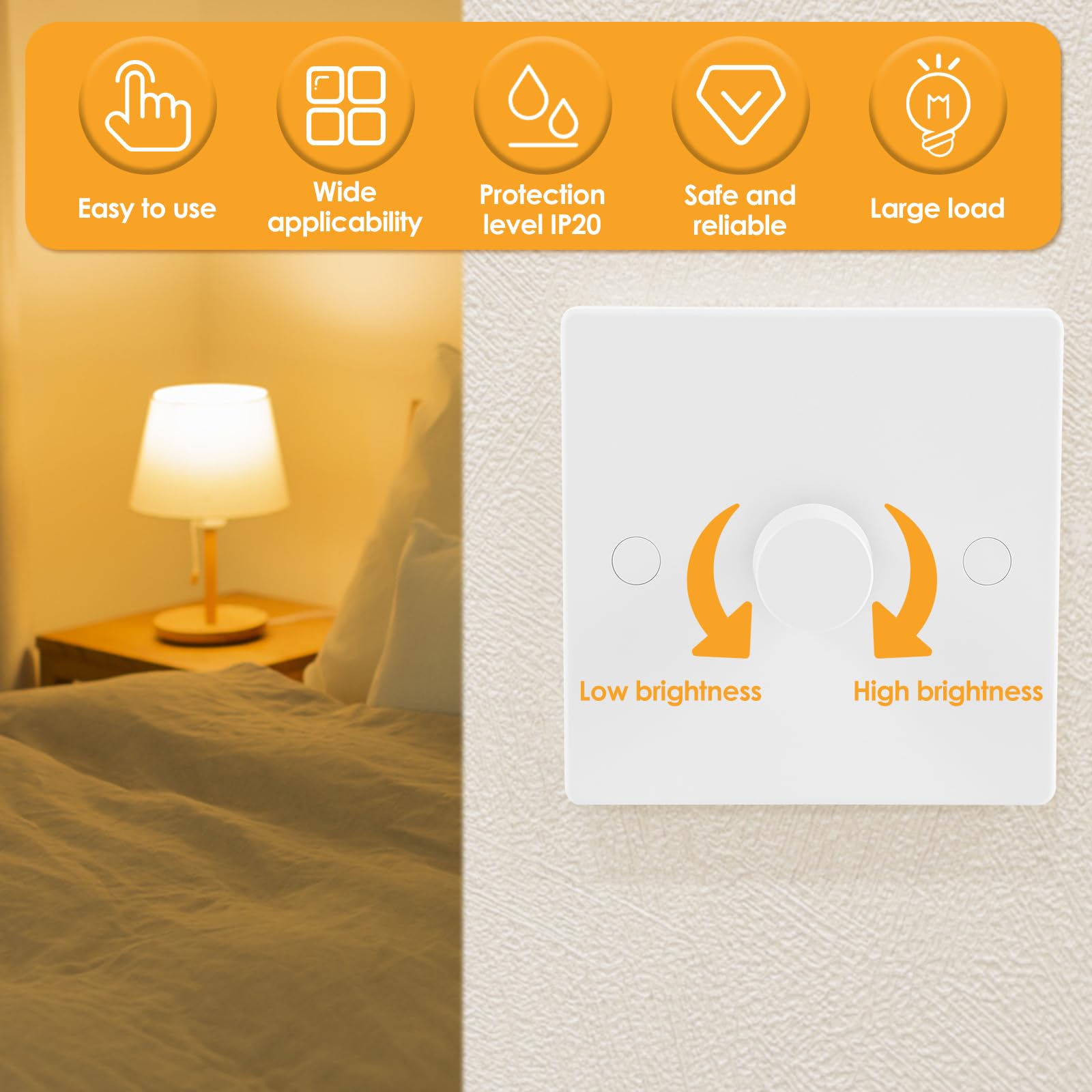 LED Dimmer Switch UK Standard with Overload Protection Dimmer Light Switch Trailing Edge Dimmer Switch Electrical Intelligent Single Wall Dimmer Switches 3-100 Watt for LED Lamp - Image 2