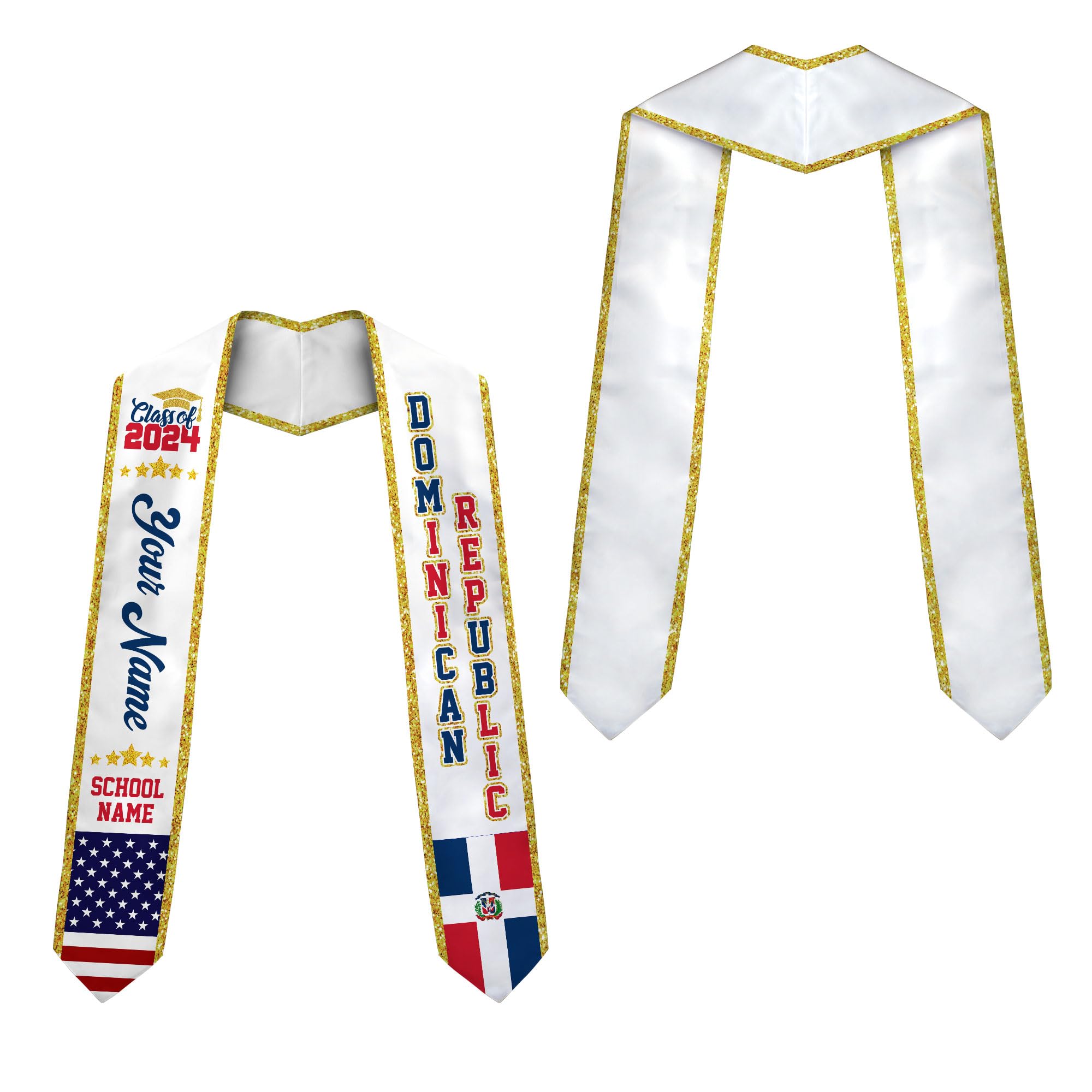 MonkeyVan Custom Dominican Sash Graduation, Dominicans Flag Graduation Sash 2025, Dominican Republic Graduation Stole Style 4