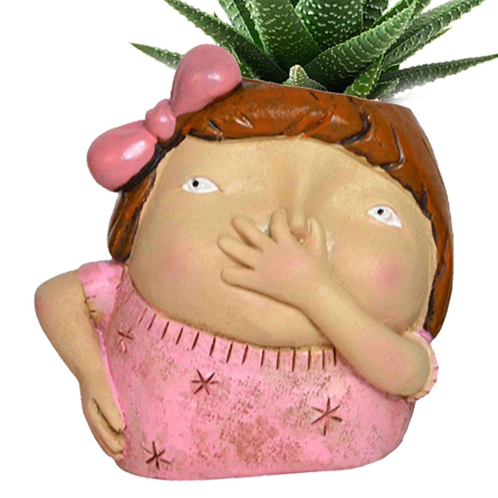 SEYIMTU Cute Girl Face Planter with Pinched Nose Design - Synthetic Resin Head Pot for Indoor/Outdoor Plants, Multi-Functional Storage & Desk Decor (