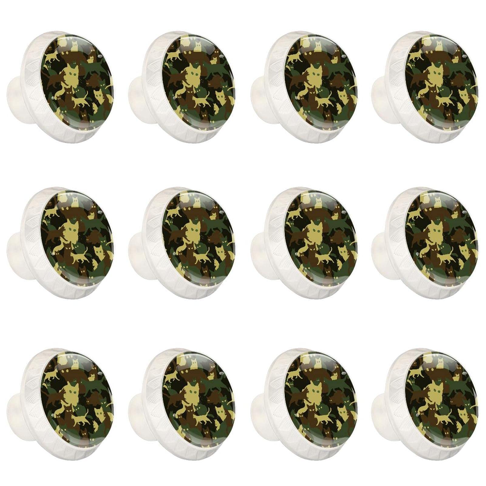 Boutons d'armoires de cuisine motif chat camouflage pour tiroir de commode x12