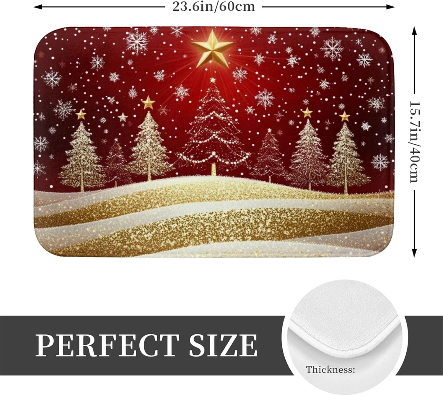 Bath Mat Christmas Red Gold Tree Snowflake Bathroom Rug Shower Mat Non Slip Absorbent Quick Dry Memory Foam Washable Soft Floor Carpet Bath Rug for Small Bathroom Tub Sink Hotel 15.7 x 23.6 inch