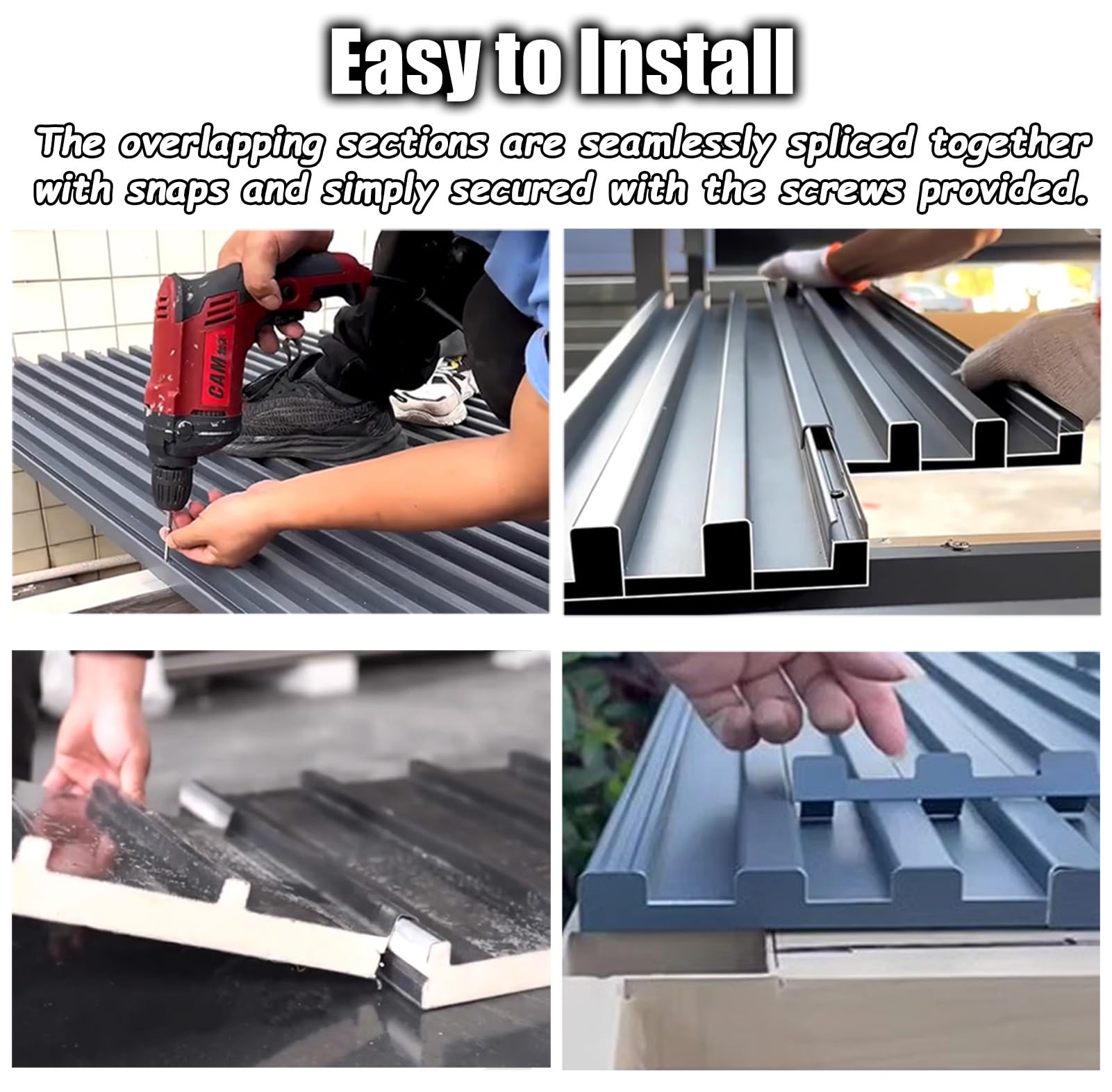Coperture per tetti in metallo ondulato, impermeabili, per pergola, patio e strutture edilizie, durevoli, 2,64,9 m, set da 18 pezzi