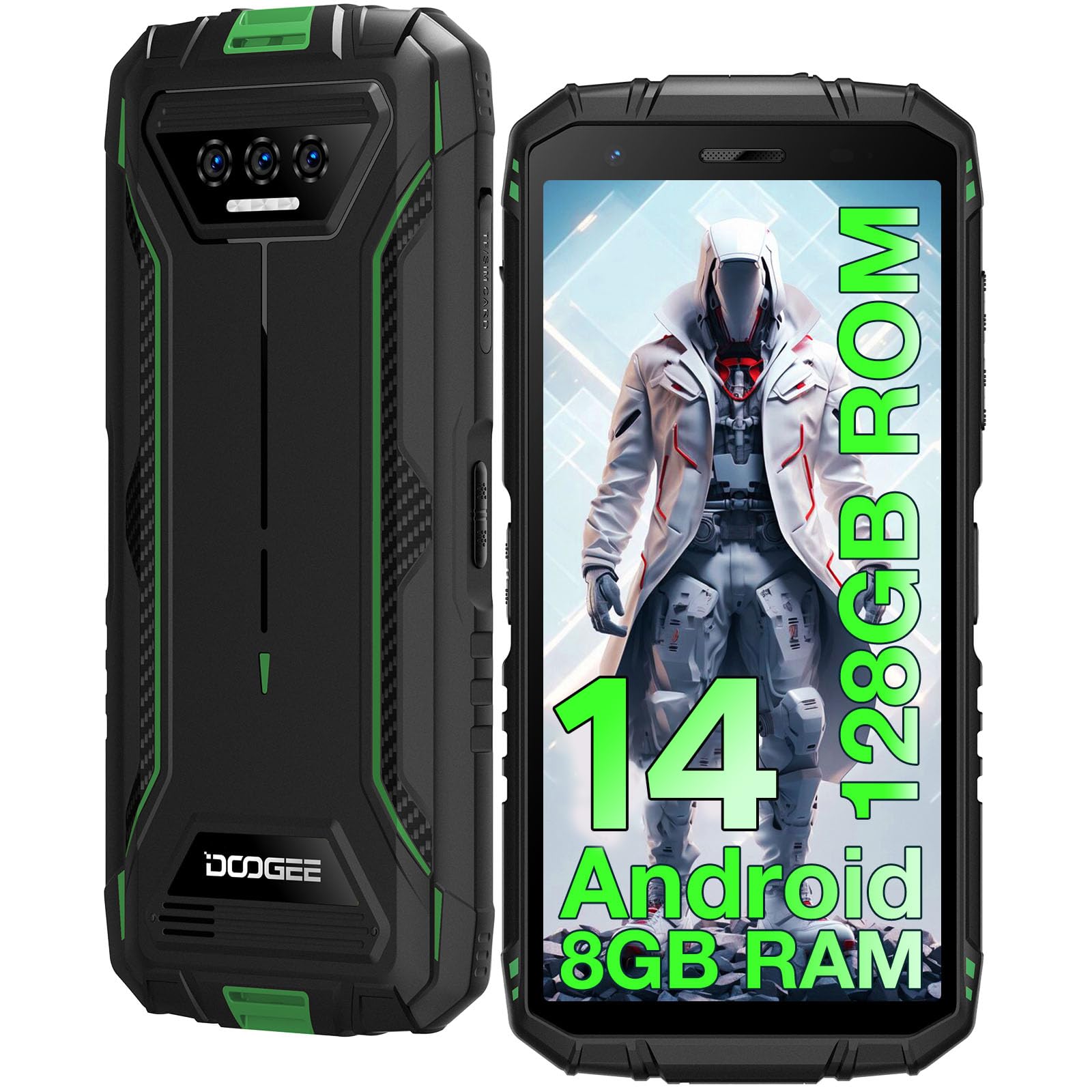 DOOGEE S41 PLUS [2024] Rugged Smartphone, 8GB RAM+128GB ROM (TF 1TB) Telefono Indistruttibile Android 14, 5.5”IPS HD+ Display, 6300mAh, 13MP+8MP, Octa Core, IP68/69K/Dual 4G SIM/NFC/OTG/GPS/Face ID