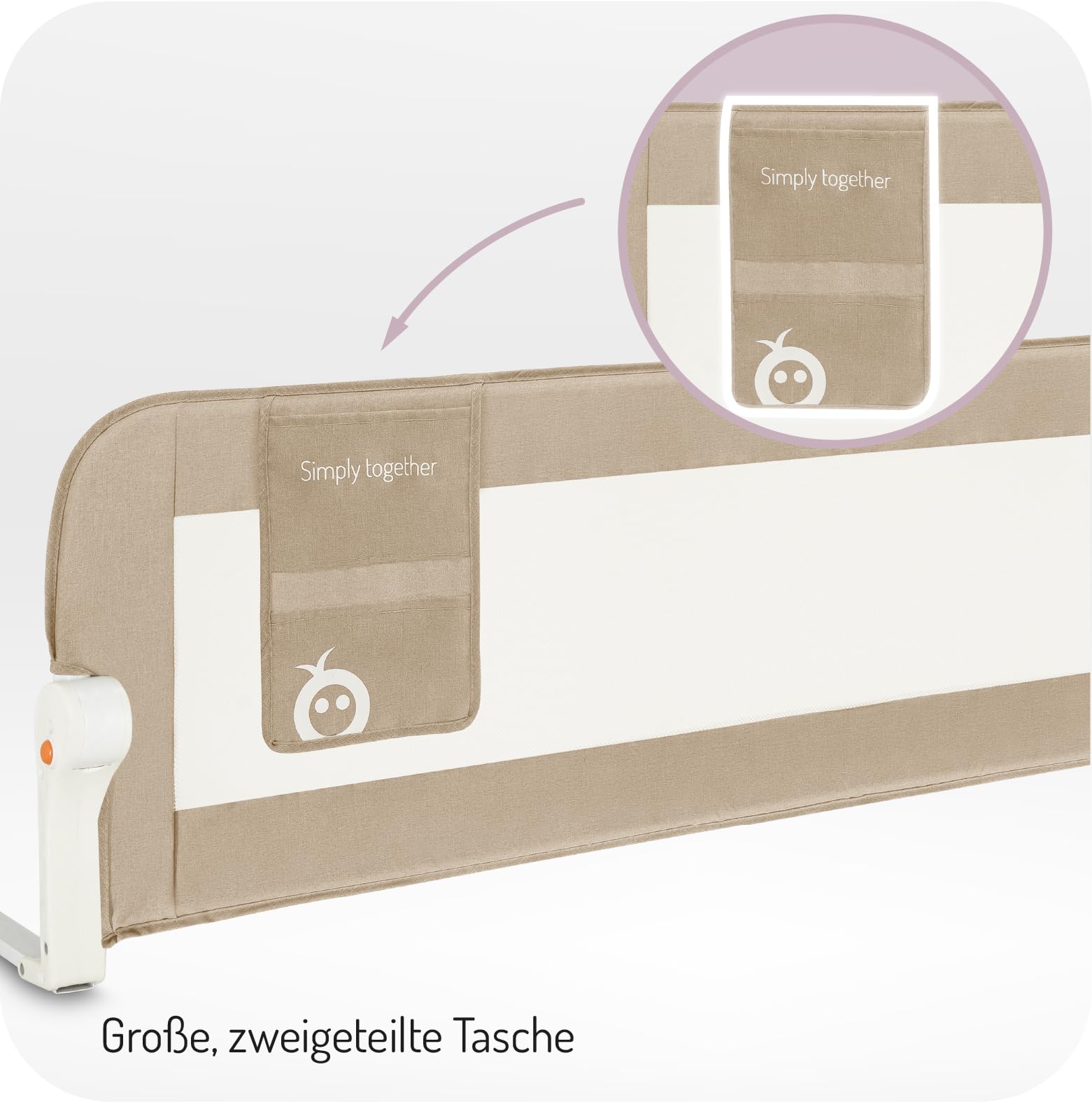 MoMi LEXI PLUS, Rausfallschutz für Kinderbett für Babys und Kinder ab 18. Monat bis zu 5 Jahren, Bettschutzgitter 150x43x36 cm für Matratze mit 22 cm Dicke, ausklappbar 180°, waschbarer Bezug