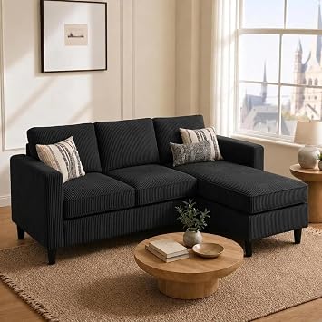 Nuturelly 73.6" L-Shaped Small Sectional Couch with Ottoman, Black
