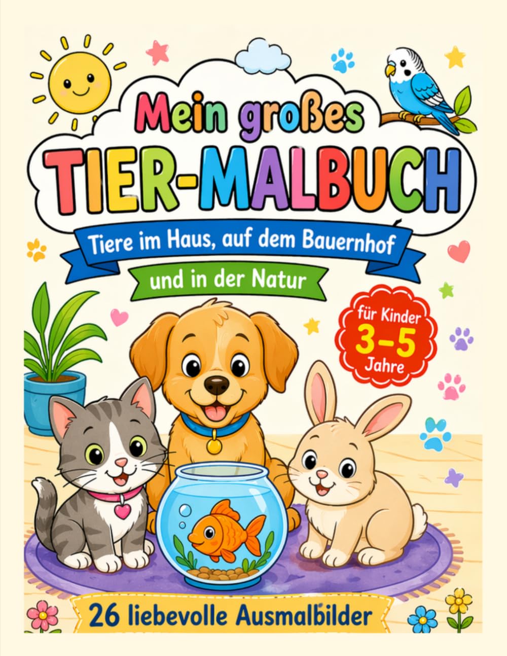 Mein großes Tier-Malbuch: Mit vielen fröhlichen Tieren aus Haus, Bauernhof und Natur
