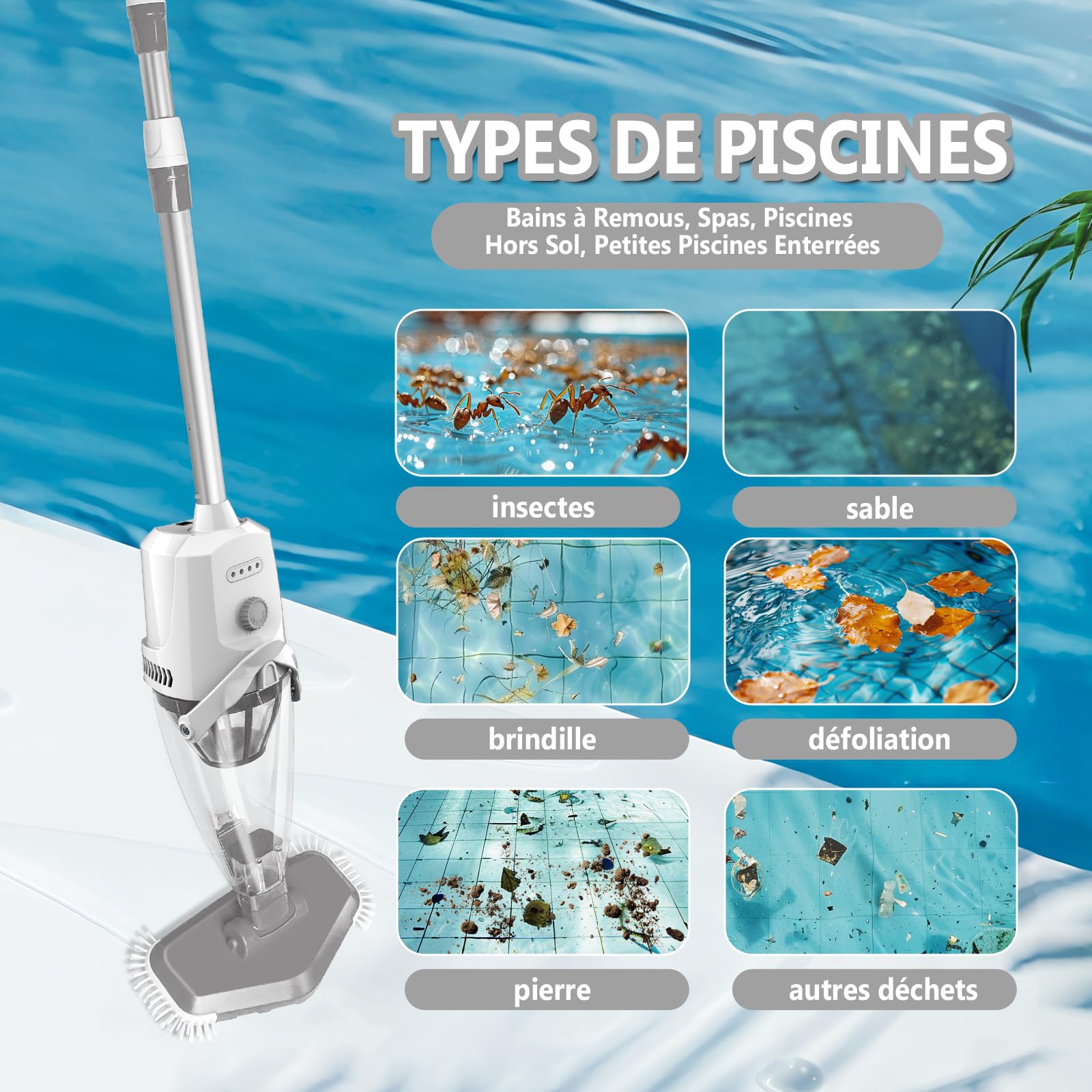 Aspirateur De Spa – Aspirateur De Piscine Portatif Sans Fil | Outil De Nettoyage Efficace Et Portable - Design Manuel Sûr Pour Enlever L'eau, Les Algues Et La Saleté